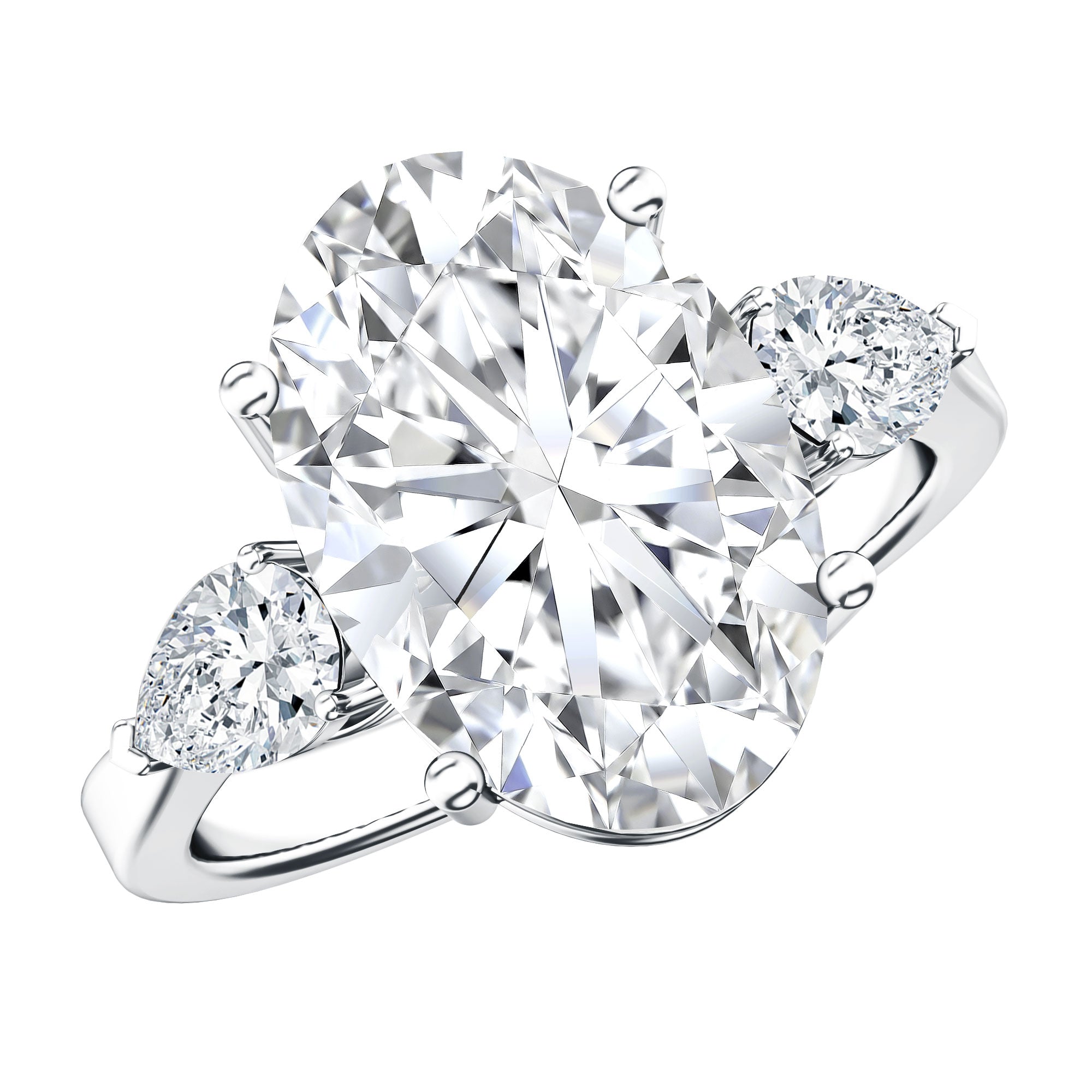 Rosec Jewels-4 Carat Oval Lab Grown Diamond Three Stone Engagement Ring IGI Certified