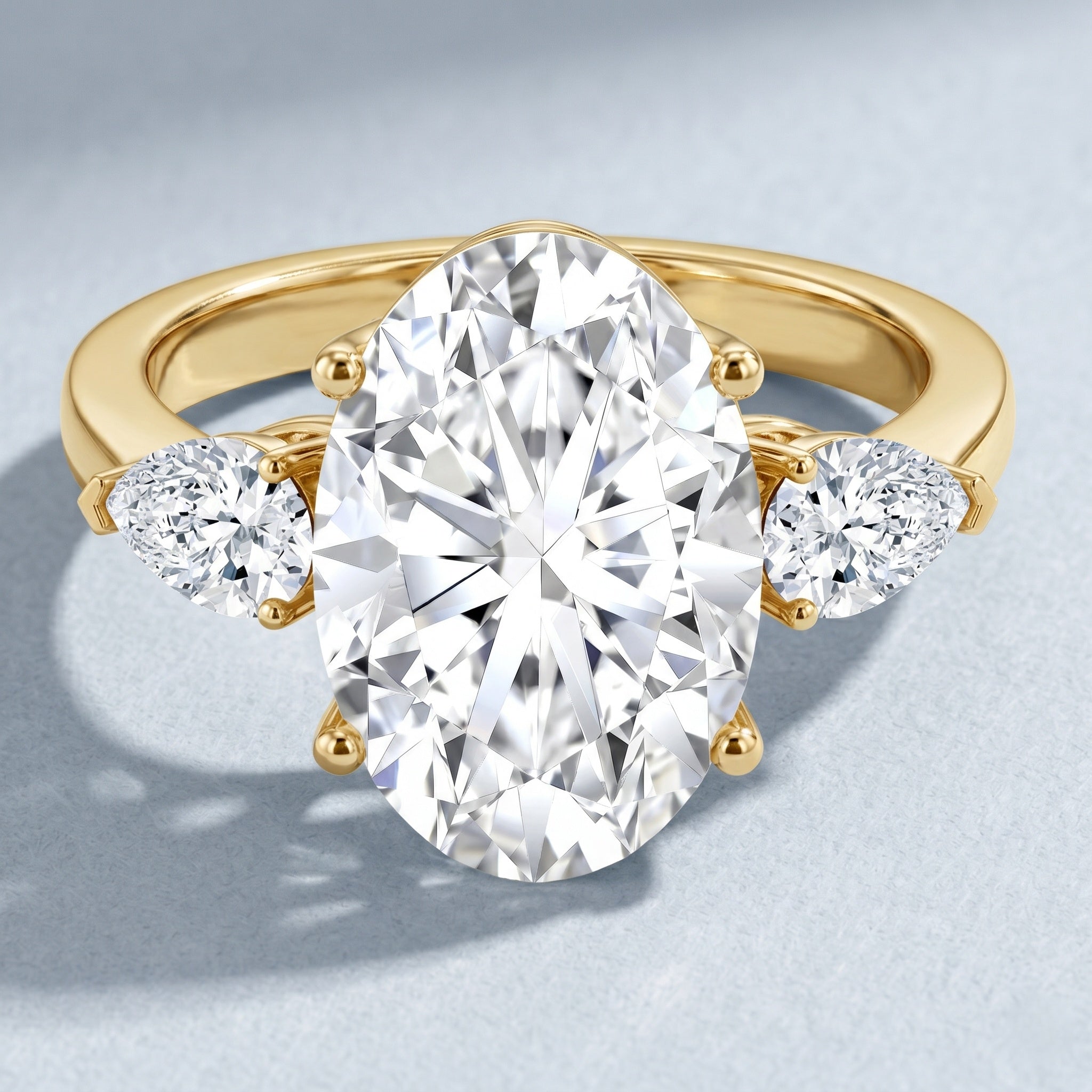 IGI Certified 5 Carat Oval Lab Grown Diamond Big Engagement Ring with Pear Side Stones Lab - ( E-VS1 ) - Rosec Jewels