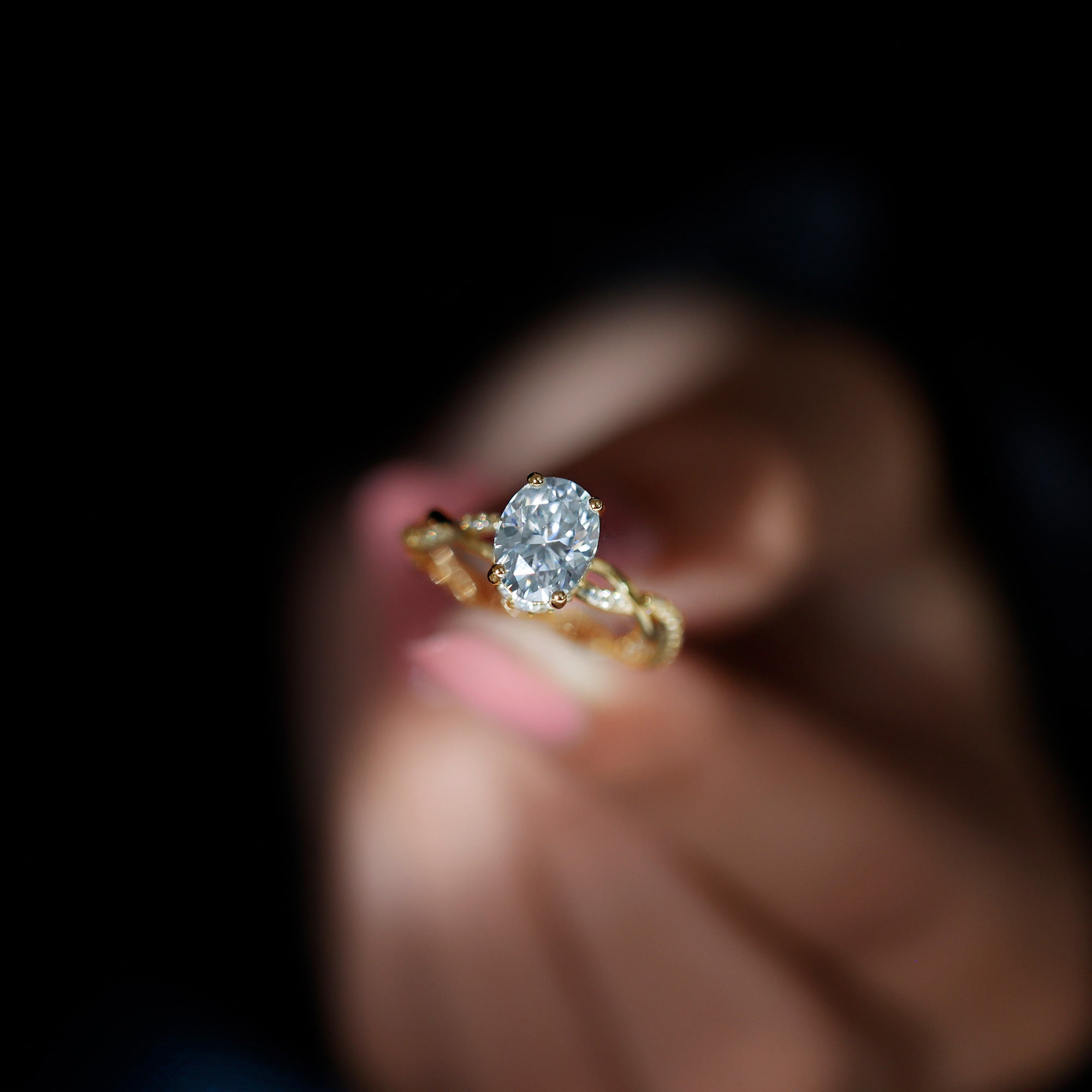 Rosec Jewels-IGI Certified 2 Carat Lab Grown Diamond Oval Hidden Halo Engagement Ring with Braided Band