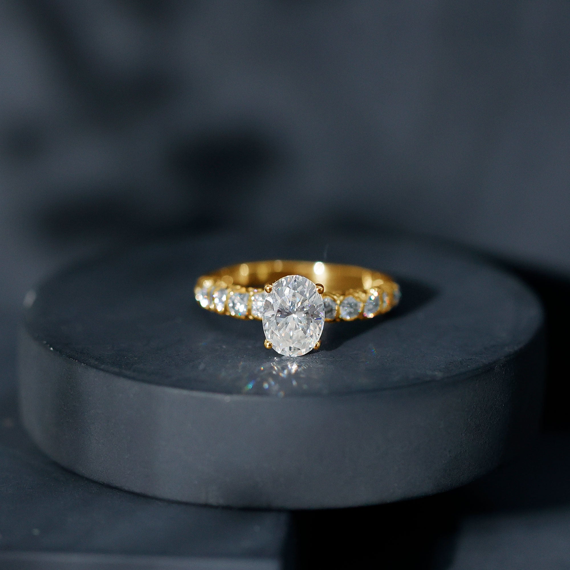 Rosec Jewels-1 Carat Oval Cut Lab Grown Diamond Side Stone Engagement Ring IGI Certified