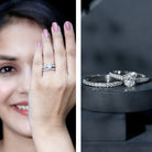 Oval Shaped 1 Carat Lab Grown Diamond Bridal Ring Set with IGI Certificate Lab - ( E-VS1 ) - Rosec Jewels