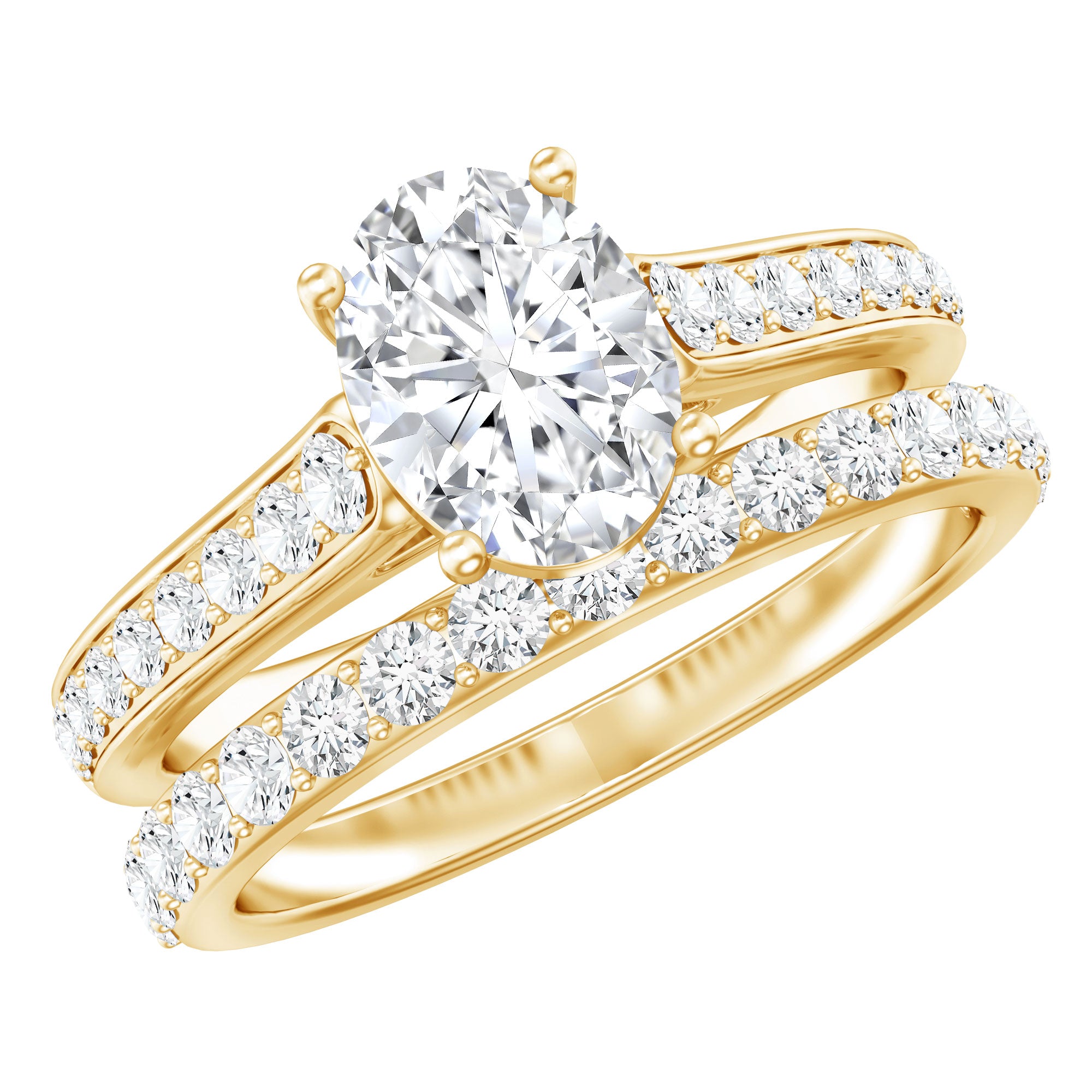 Rosec Jewels-Oval Shaped 1 Carat Lab Grown Diamond Bridal Ring Set with IGI Certificate