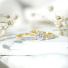 Rosec Jewels-Oval Shaped 1 Carat Lab Grown Diamond Bridal Ring Set with IGI Certificate