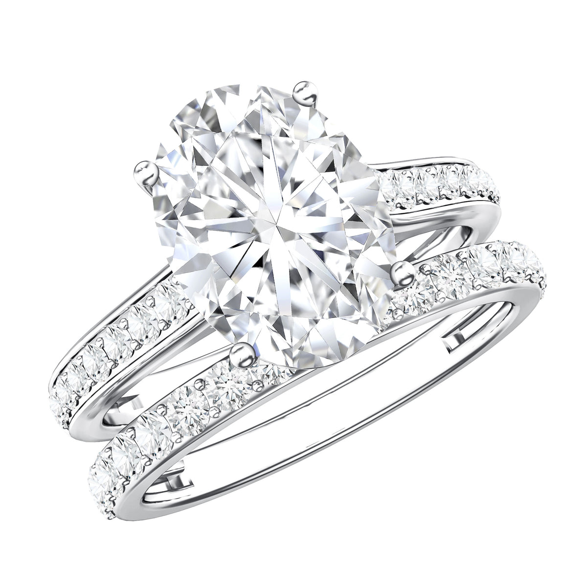 Rosec Jewels-3 Carat IGI Certified Lab Grown Diamond Oval Wedding Ring Set for Her