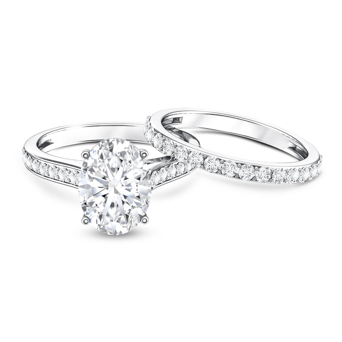 Rosec Jewels-3 Carat IGI Certified Lab Grown Diamond Oval Wedding Ring Set for Her