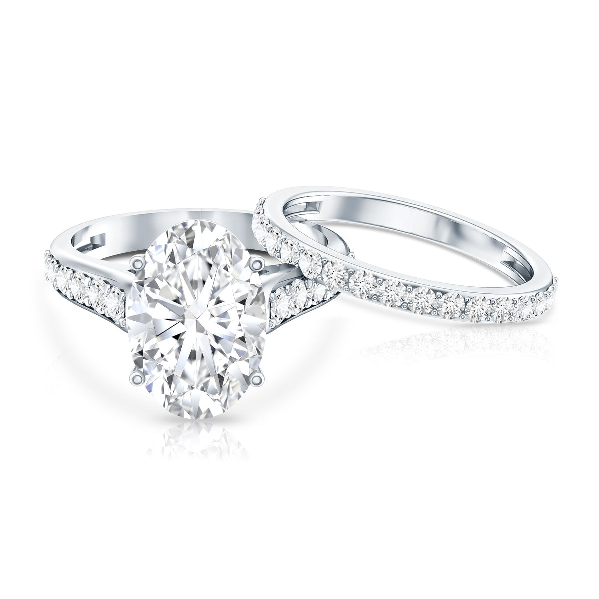 Rosec Jewels-IGI Graded 4 Carat Lab Grown Diamond Oval Wedding Ring Set for Women
