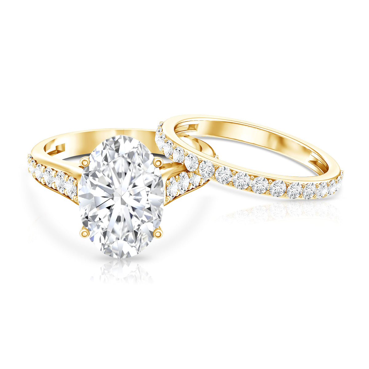 Rosec Jewels-IGI Graded 4 Carat Lab Grown Diamond Oval Wedding Ring Set for Women