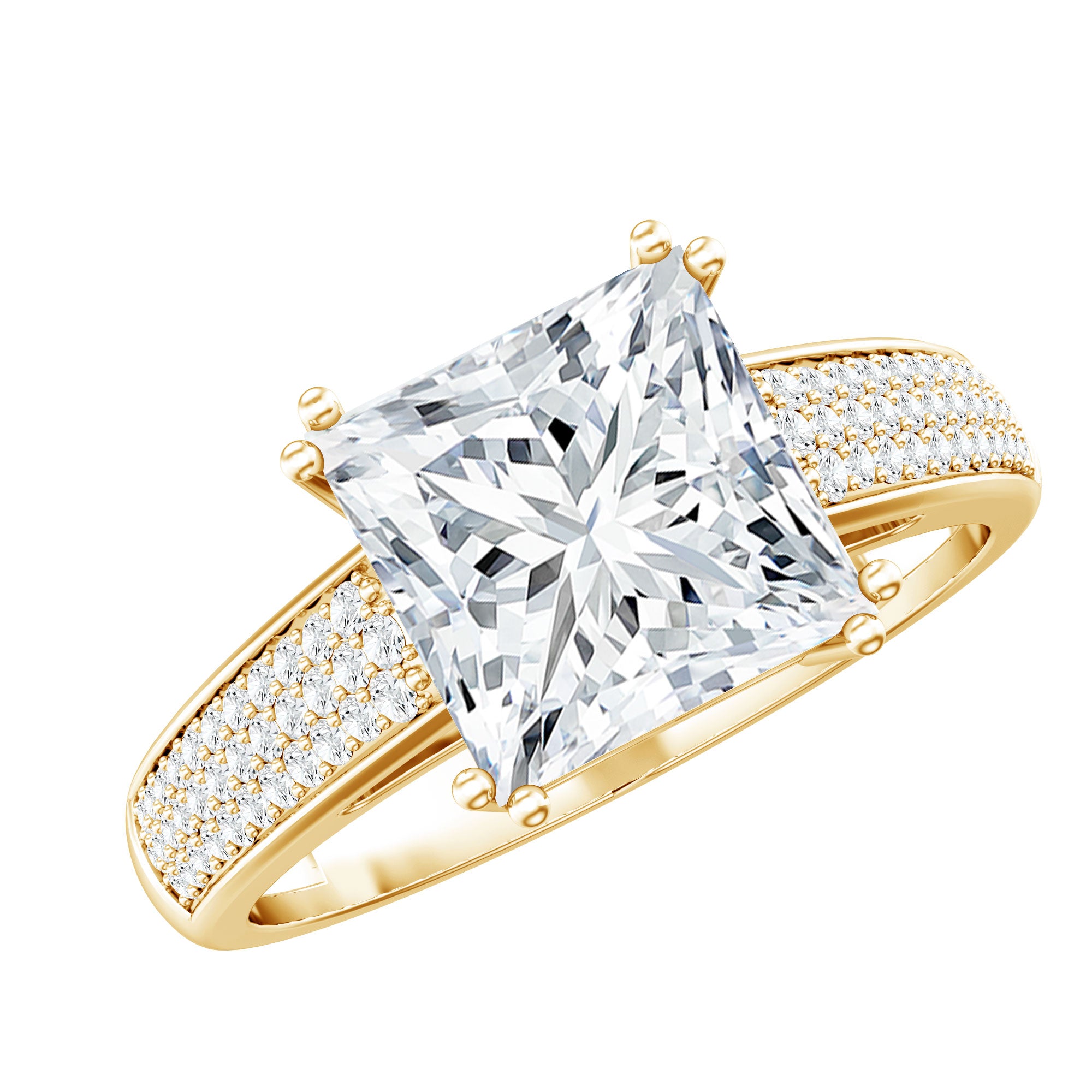 Rosec Jewels-IGI Certified 3 Carat Princess Cut Lab Grown Diamond Engagement Ring with Side Stones