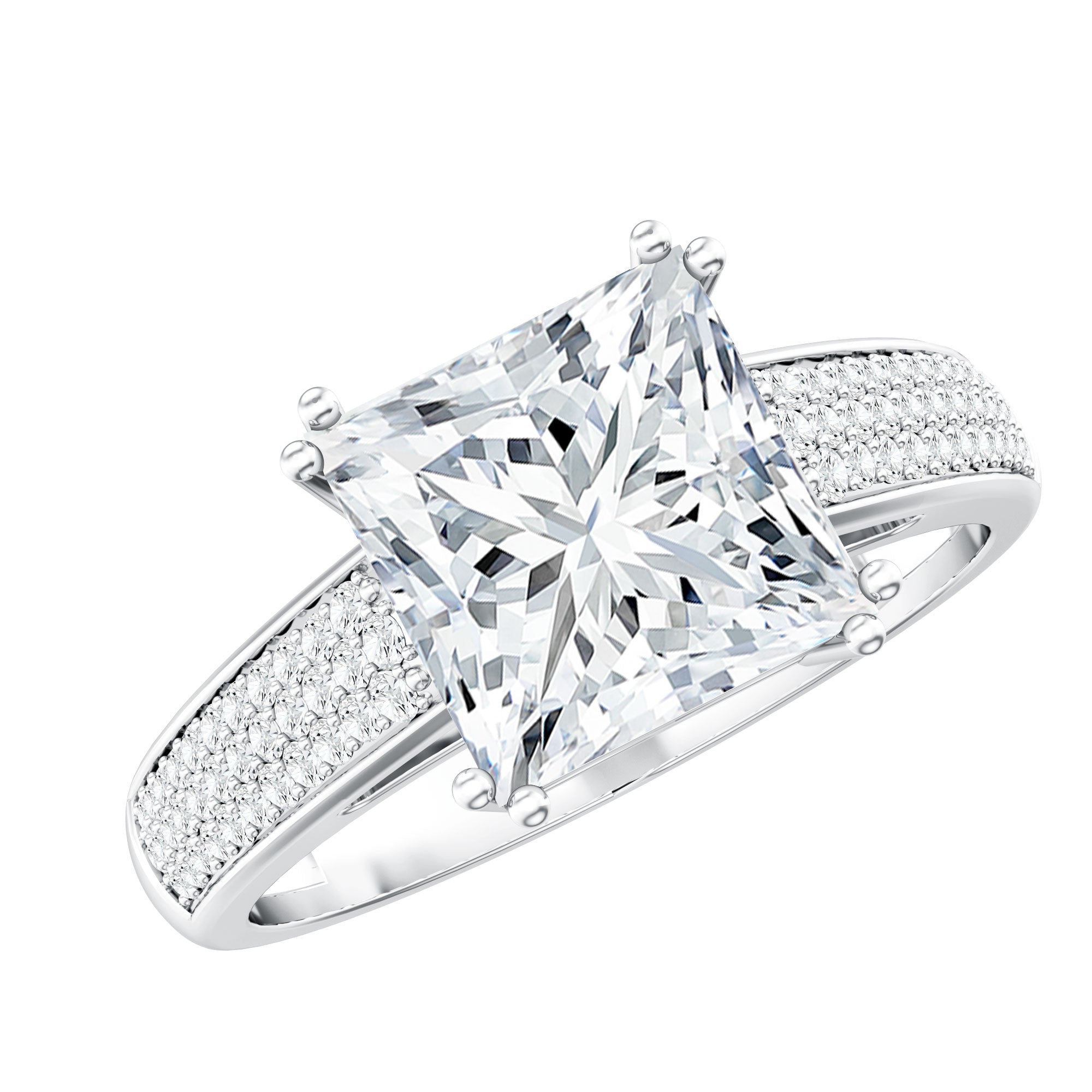 Rosec Jewels-5 Carat Princess Cut Lab Diamond Thick Band Engagement Ring with IGI Certificate
