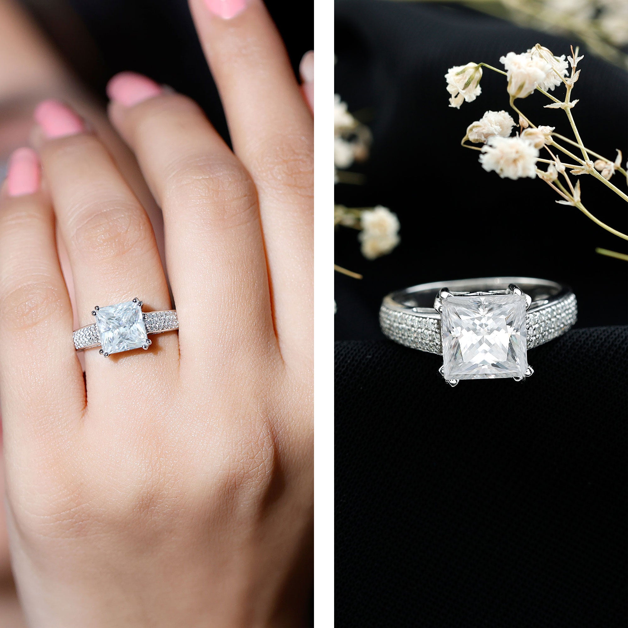 Rosec Jewels-5 Carat Princess Cut Lab Diamond Thick Band Engagement Ring with IGI Certificate