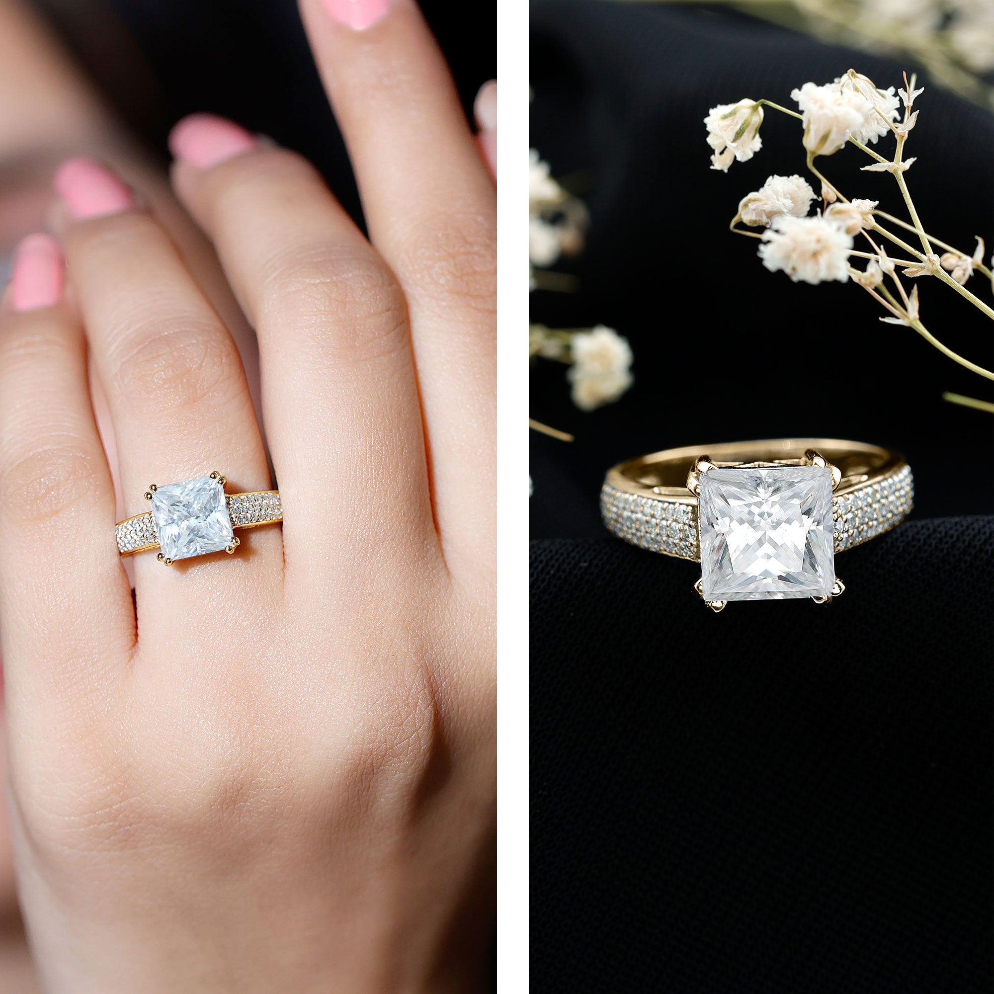 Rosec Jewels-5 Carat Princess Cut Lab Diamond Thick Band Engagement Ring with IGI Certificate
