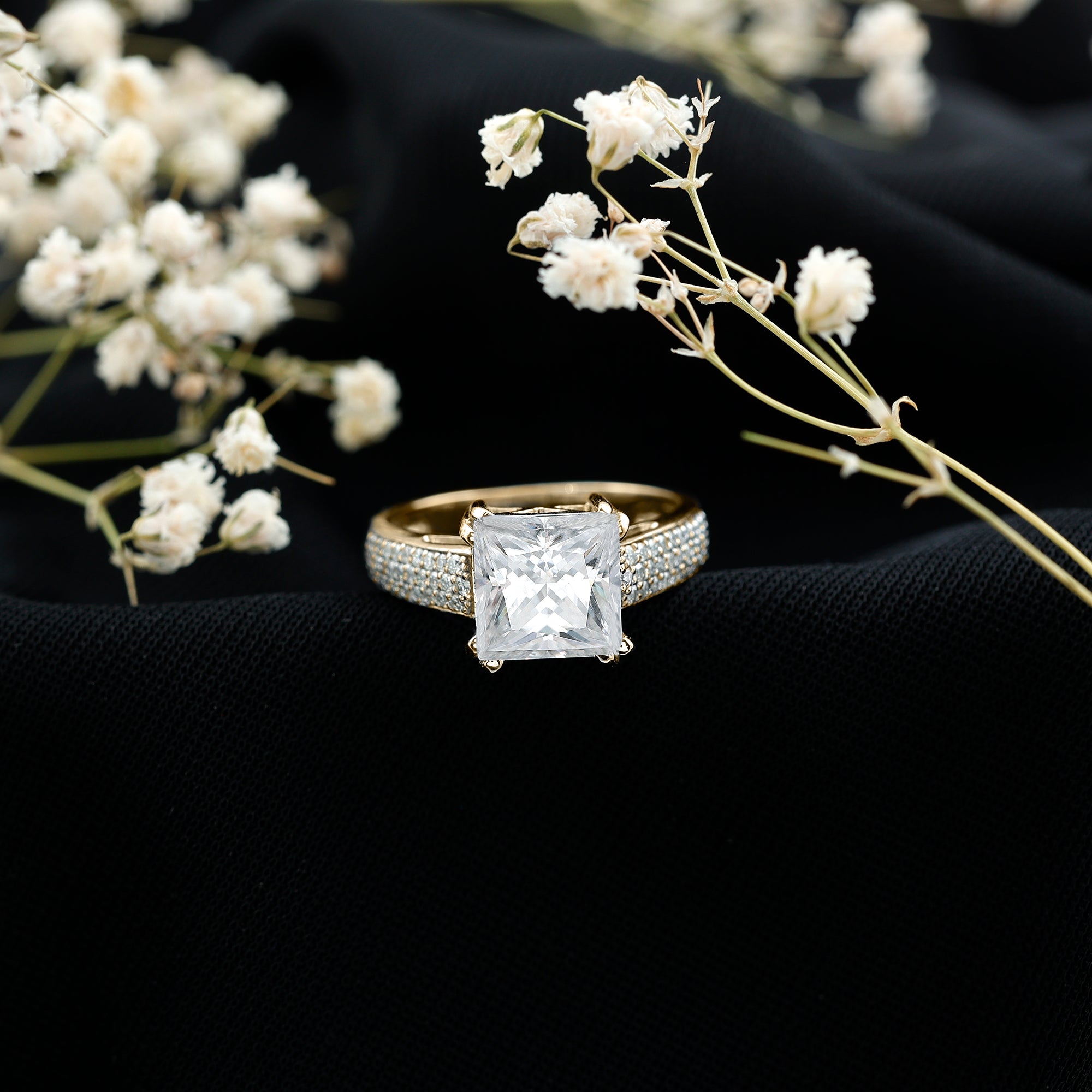 Rosec Jewels-5 Carat Princess Cut Lab Diamond Thick Band Engagement Ring with IGI Certificate