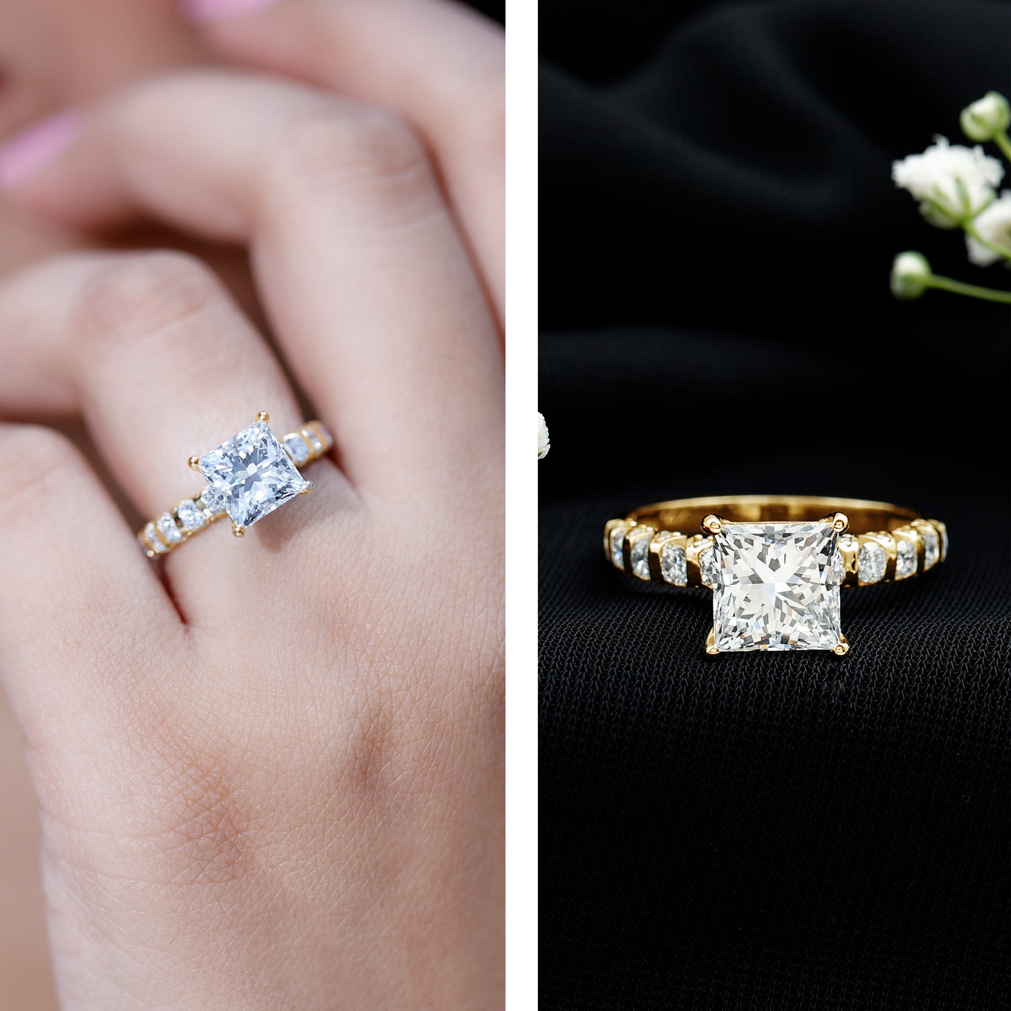 2 Carat IGI Certified Lab Grown Diamond Princess Cut Engagement Ring Lab - ( E-VS1 ) - Rosec Jewels