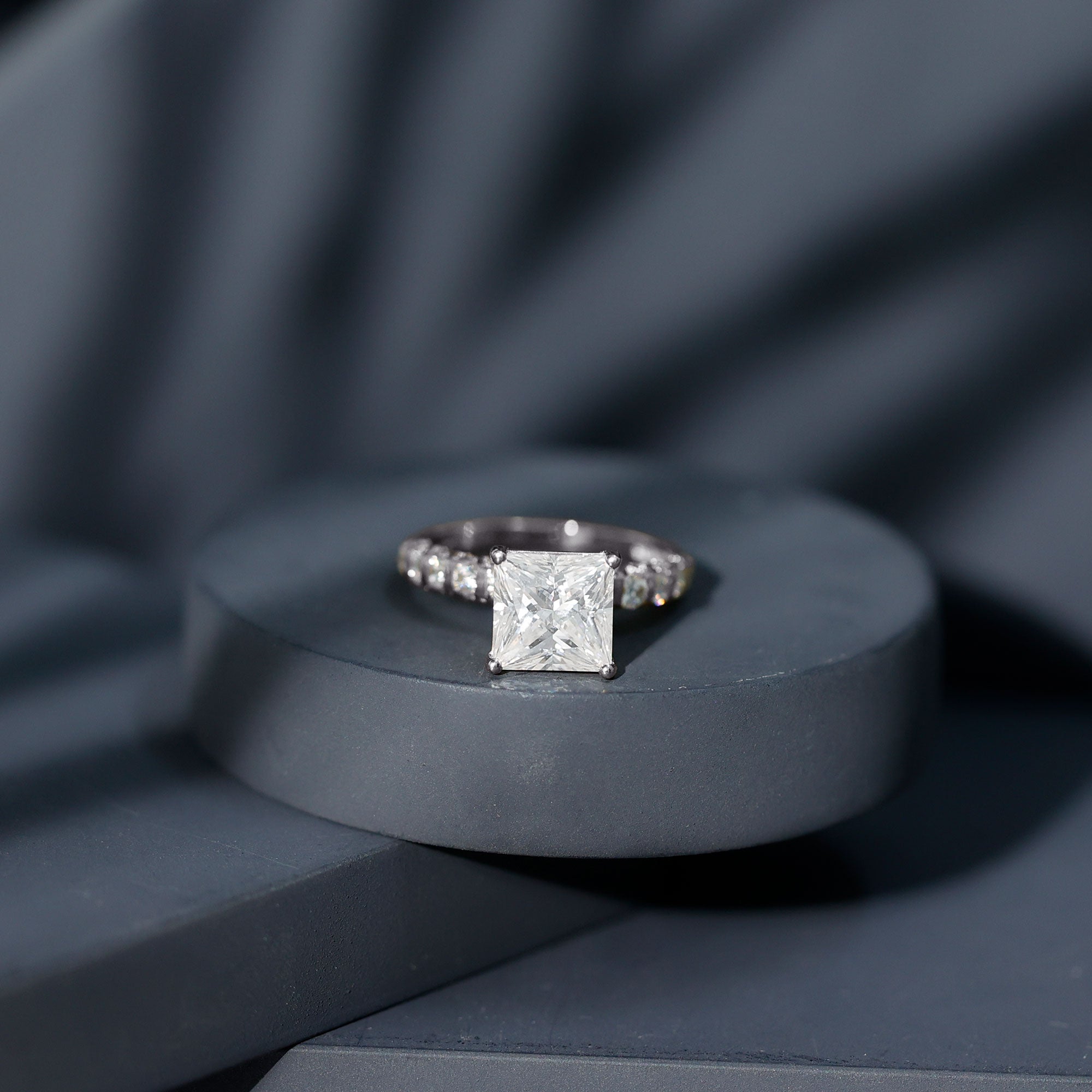 IGI Certified Lab Grown Diamond 3 Carat Square Cut Engagement Ring Lab - ( E-VS1 ) - Rosec Jewels