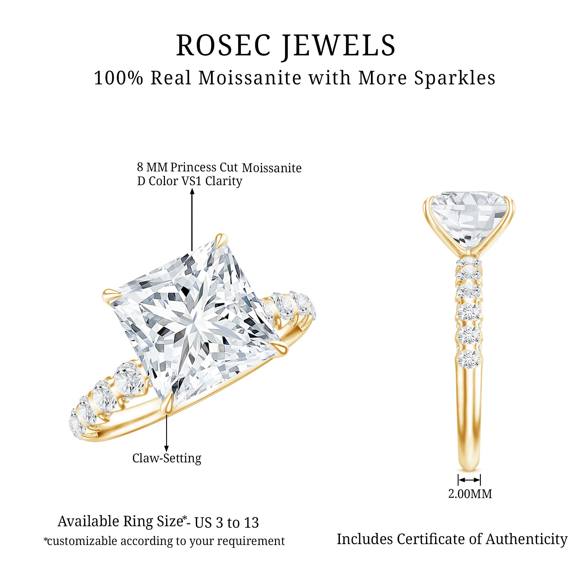 Rosec Jewels-Princess Cut Lab Grown Diamond 4 Carat Engagement Ring IGI Certified