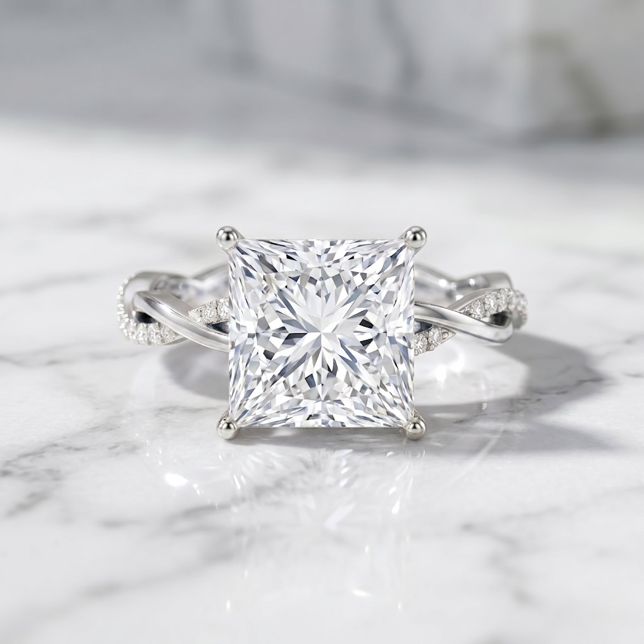 IGI Certified 5 Carat Princess Cut Lab Grown Diamond Huge Engagement Ring with Braided Band Lab - ( E-VS1 ) - Rosec Jewels