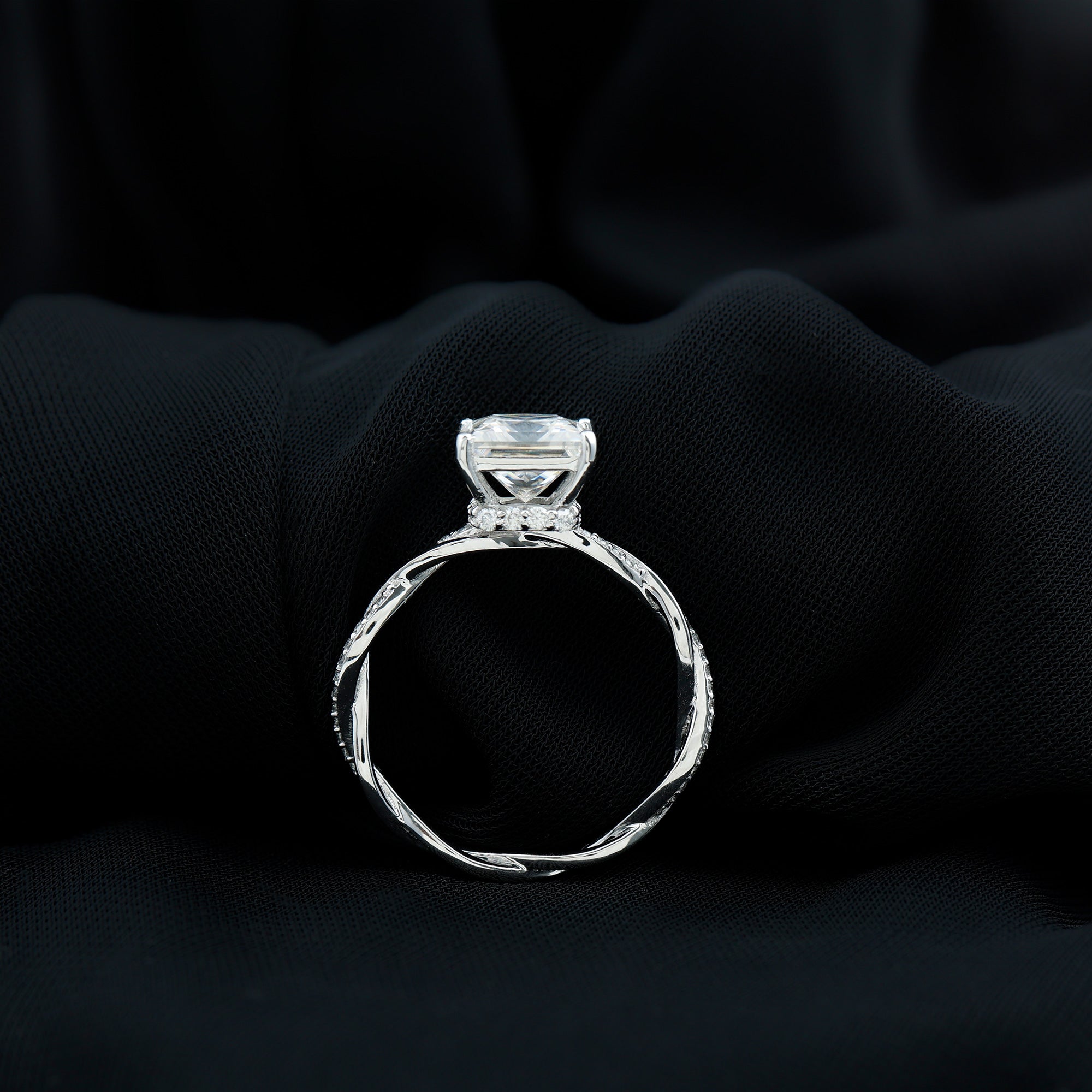 IGI Certified 3 Carat Princess Cut Lab Grown Diamond Hidden Halo Engagement Ring with Infinity Band Lab - ( E-VS1 ) - Rosec Jewels
