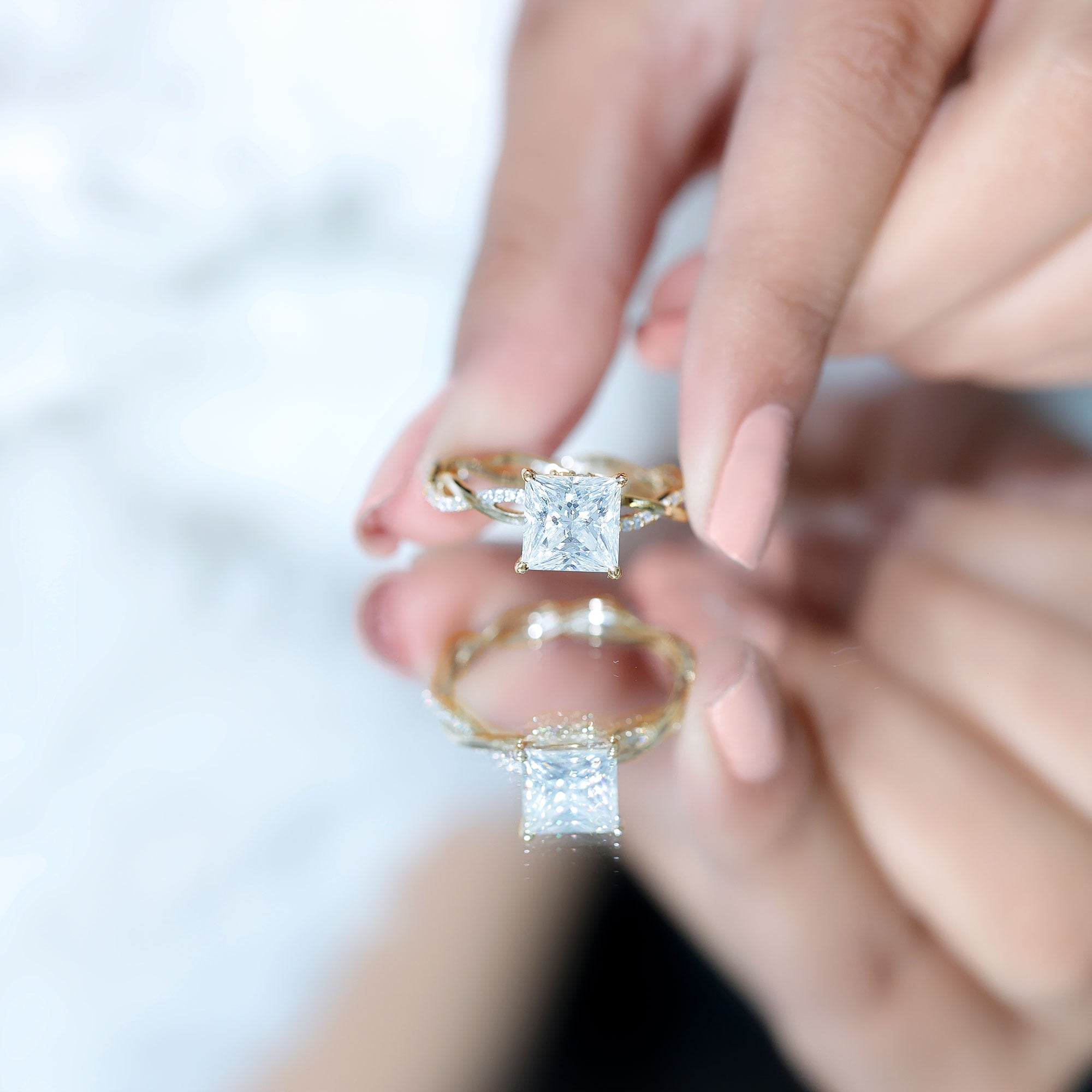 IGI Certified 3 Carat Princess Cut Lab Grown Diamond Hidden Halo Engagement Ring with Infinity Band Lab - ( E-VS1 ) - Rosec Jewels
