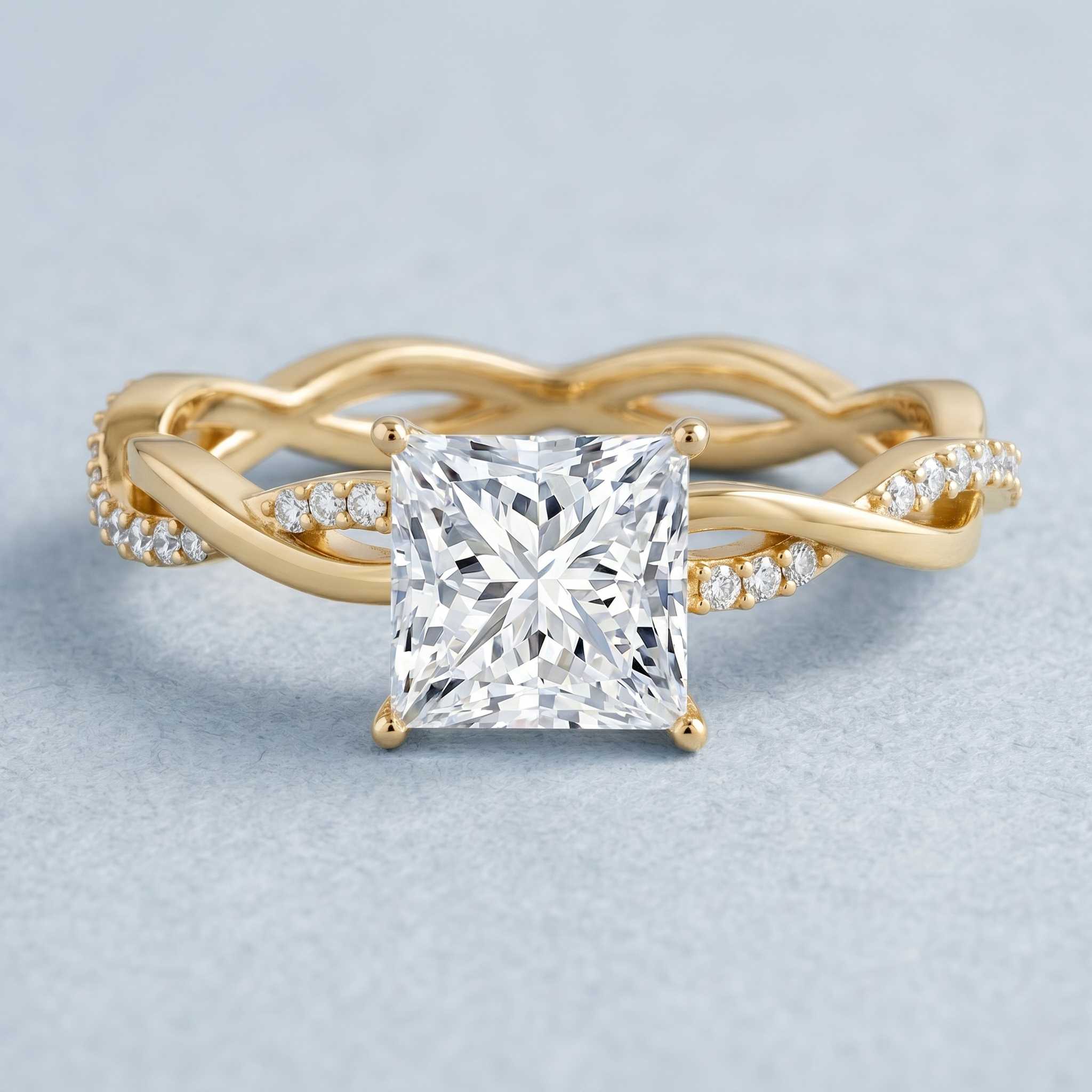 IGI Certified 2 Carat Princess Cut Lab Diamond Braided Engagement Ring with Hidden Halo Lab - ( E-VS1 ) - Rosec Jewels