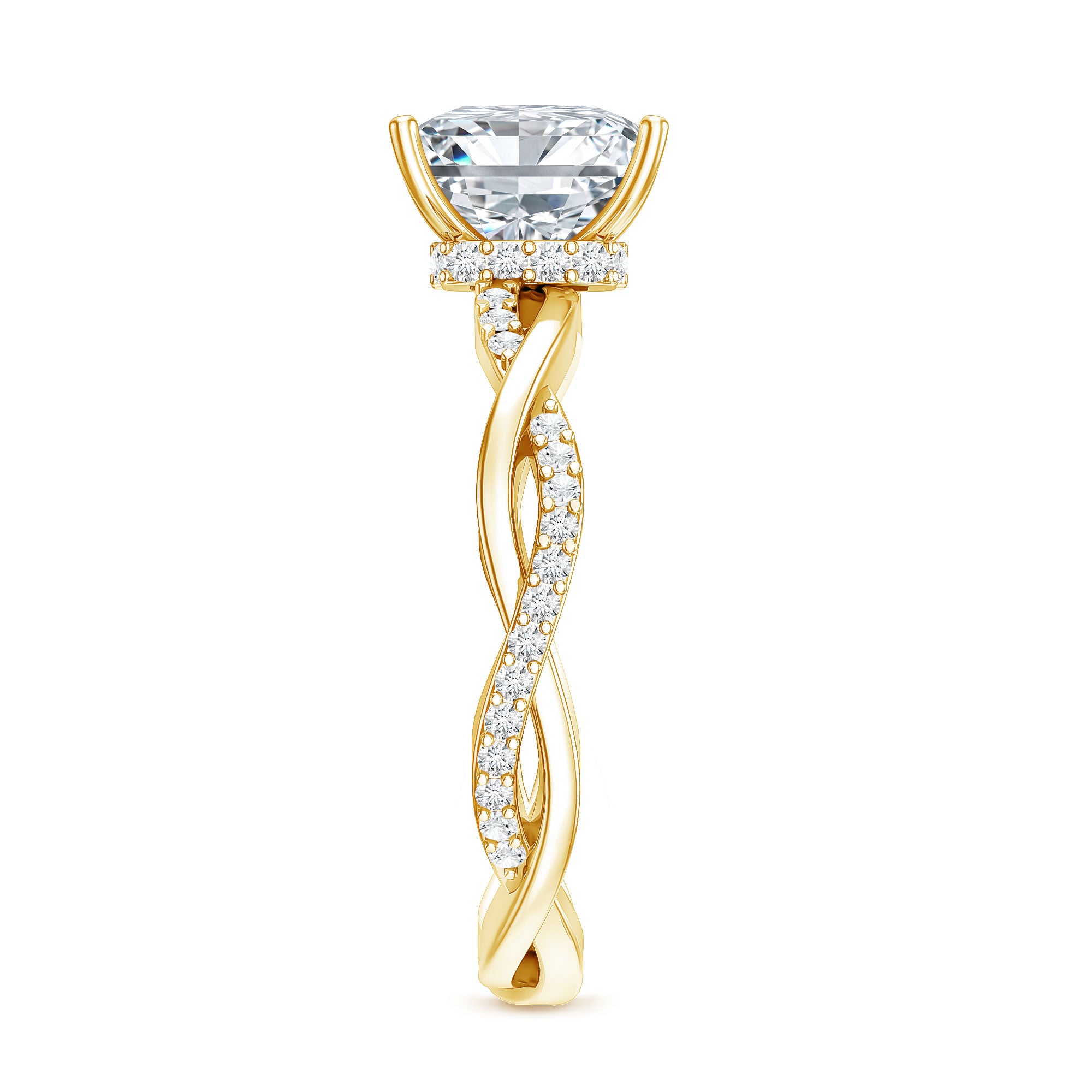 Rosec Jewels-IGI Certified 2 Carat Princess Cut Lab Diamond Braided Engagement Ring with Hidden Halo