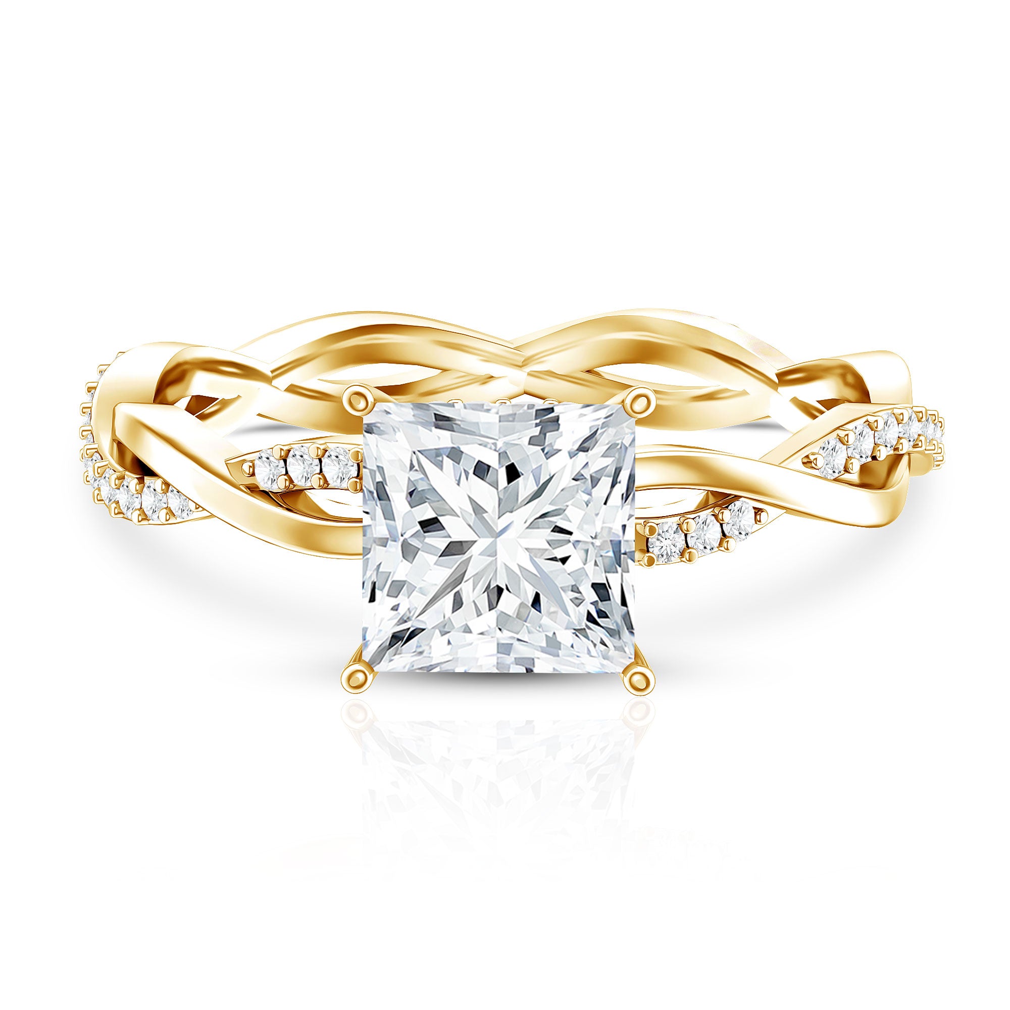 Rosec Jewels-IGI Certified 2 Carat Princess Cut Lab Diamond Braided Engagement Ring with Hidden Halo