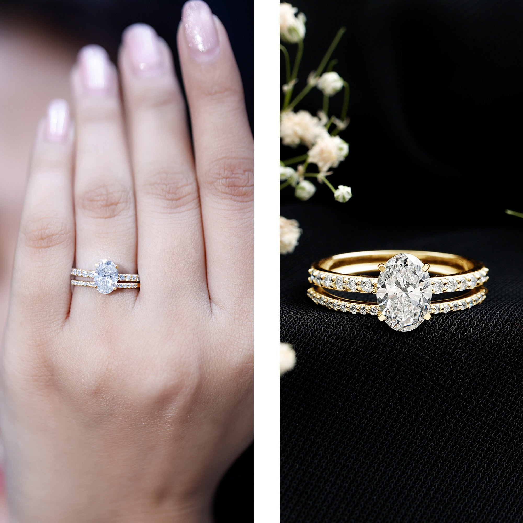 IGI Certified 1 Carat Lab Grown Diamond Engagement Ring with Wedding Band Set Lab - ( E-VS1 ) - Rosec Jewels