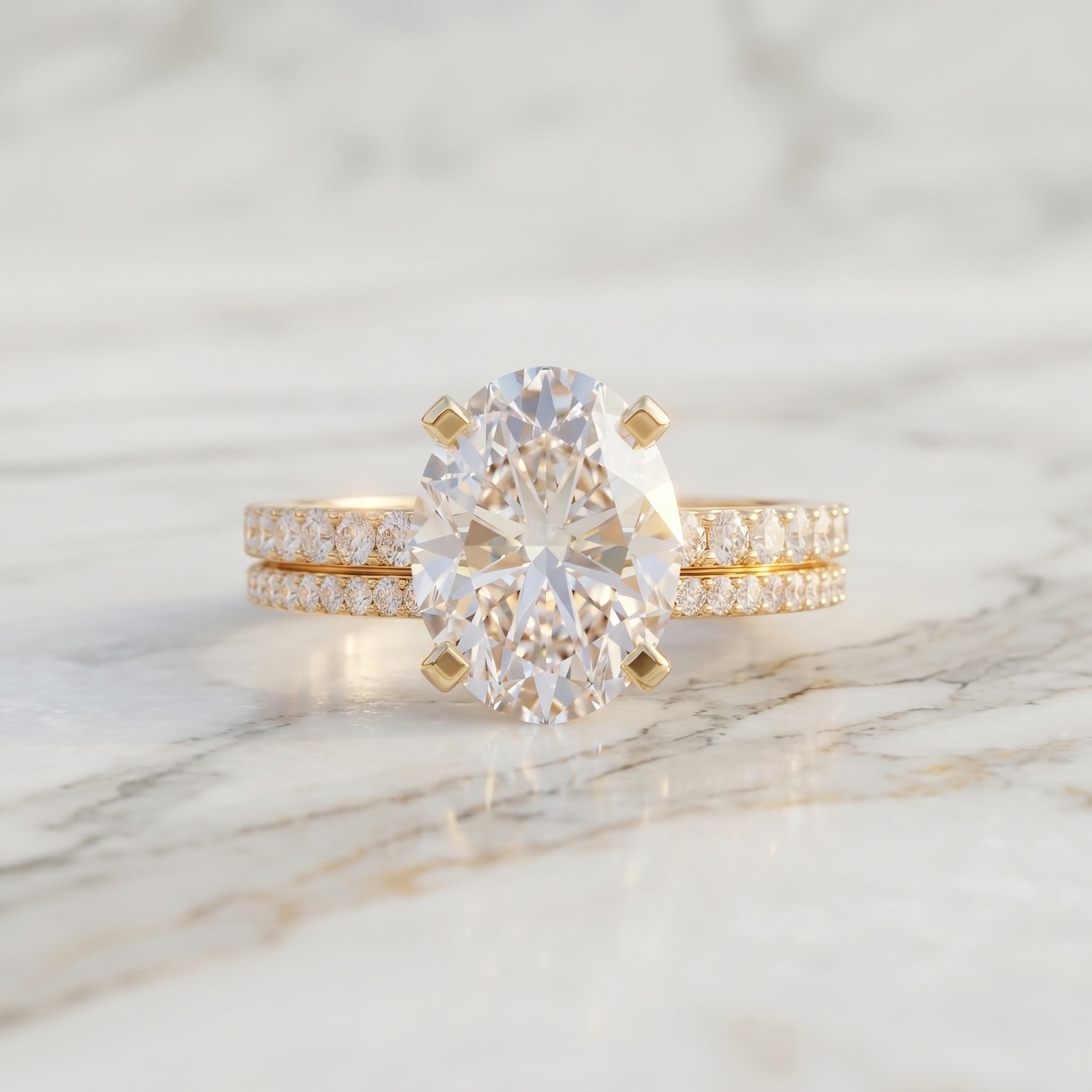 IGI Certified 2 Carat Lab Grown Diamond Oval Wedding Ring Set Lab - ( E-VS1 ) - Rosec Jewels