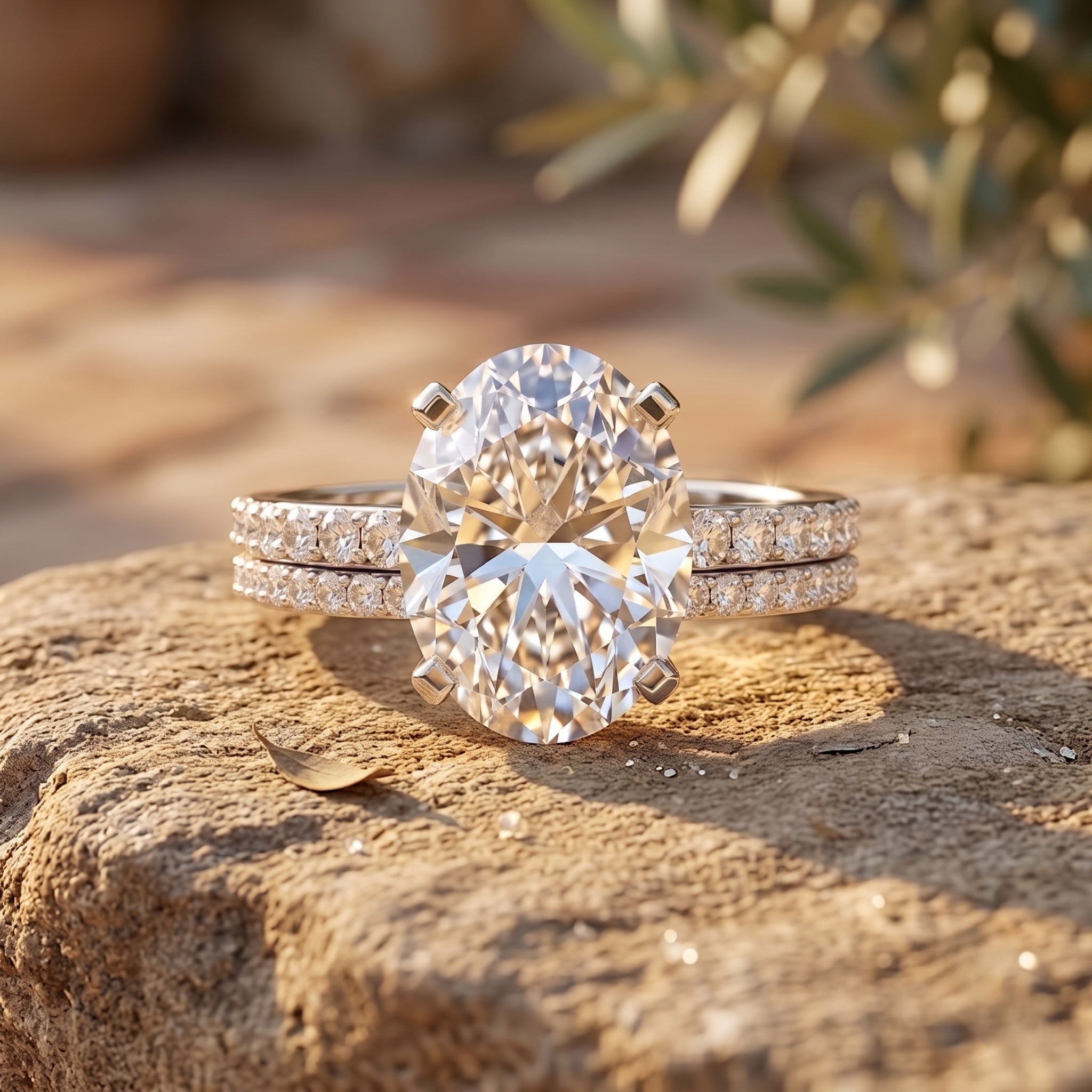 3 Carat Oval Shaped Lab Grown Diamond Bridal Ring Set with IGI Certificate Lab - ( E-VS1 ) - Rosec Jewels