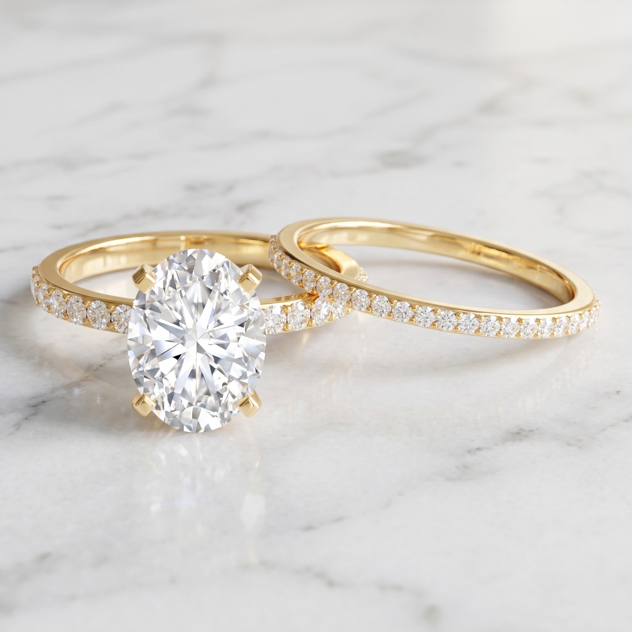 3 Carat Oval Shaped Lab Grown Diamond Bridal Ring Set with IGI Certificate Lab - ( E-VS1 ) - Rosec Jewels