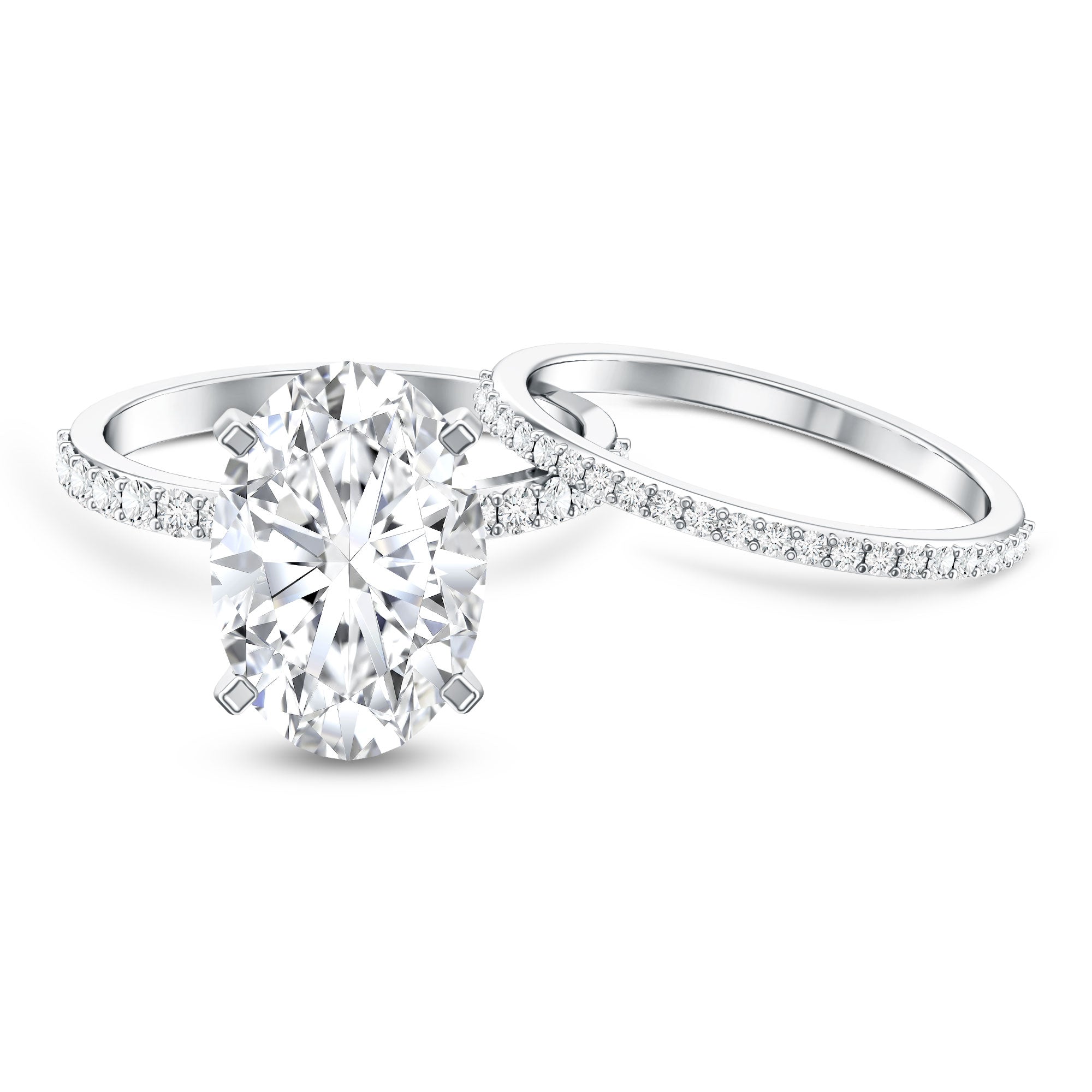 Rosec Jewels-4 Carat Huge Oval Lab Grown Diamond Solitaire Bridal Ring Set with IGI Certificate