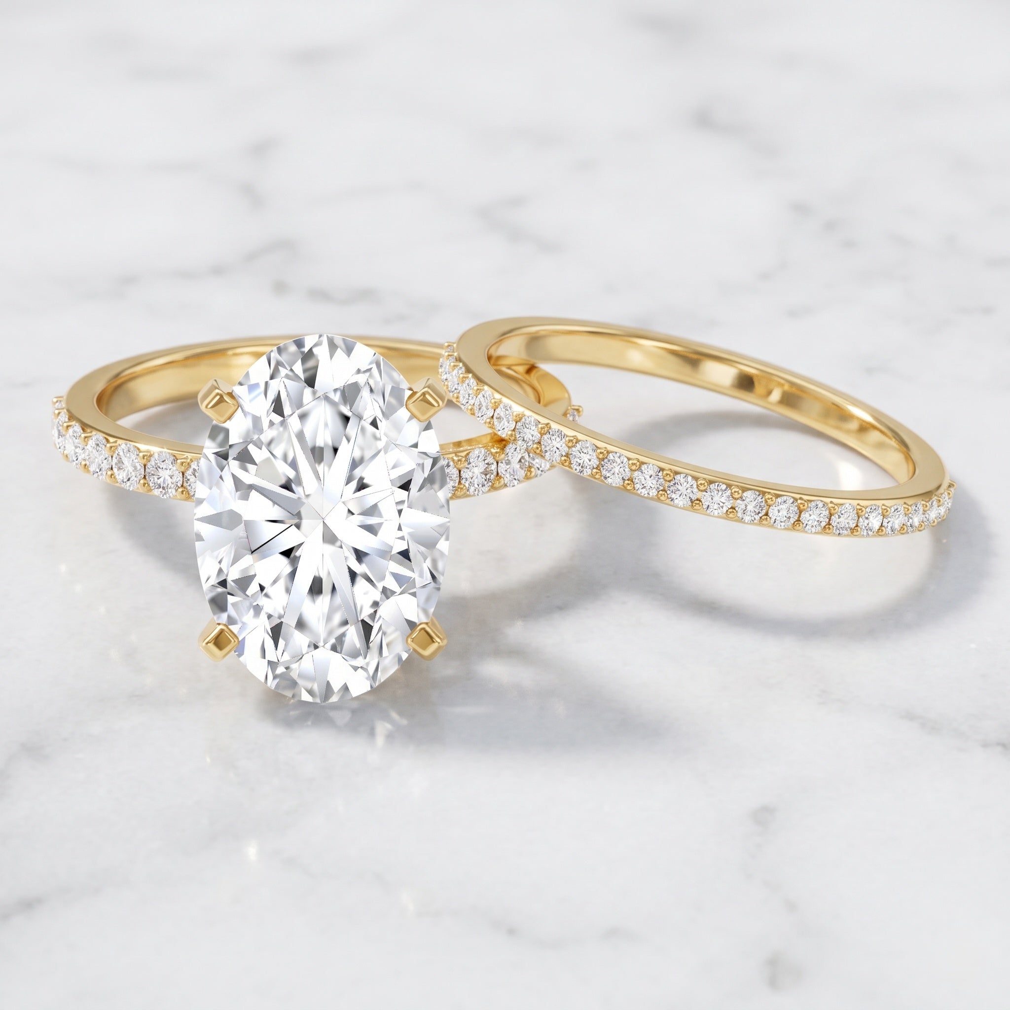 4 Carat Huge Oval Lab Grown Diamond Solitaire Bridal Ring Set with IGI Certificate Lab - ( E-VS1 ) - Rosec Jewels