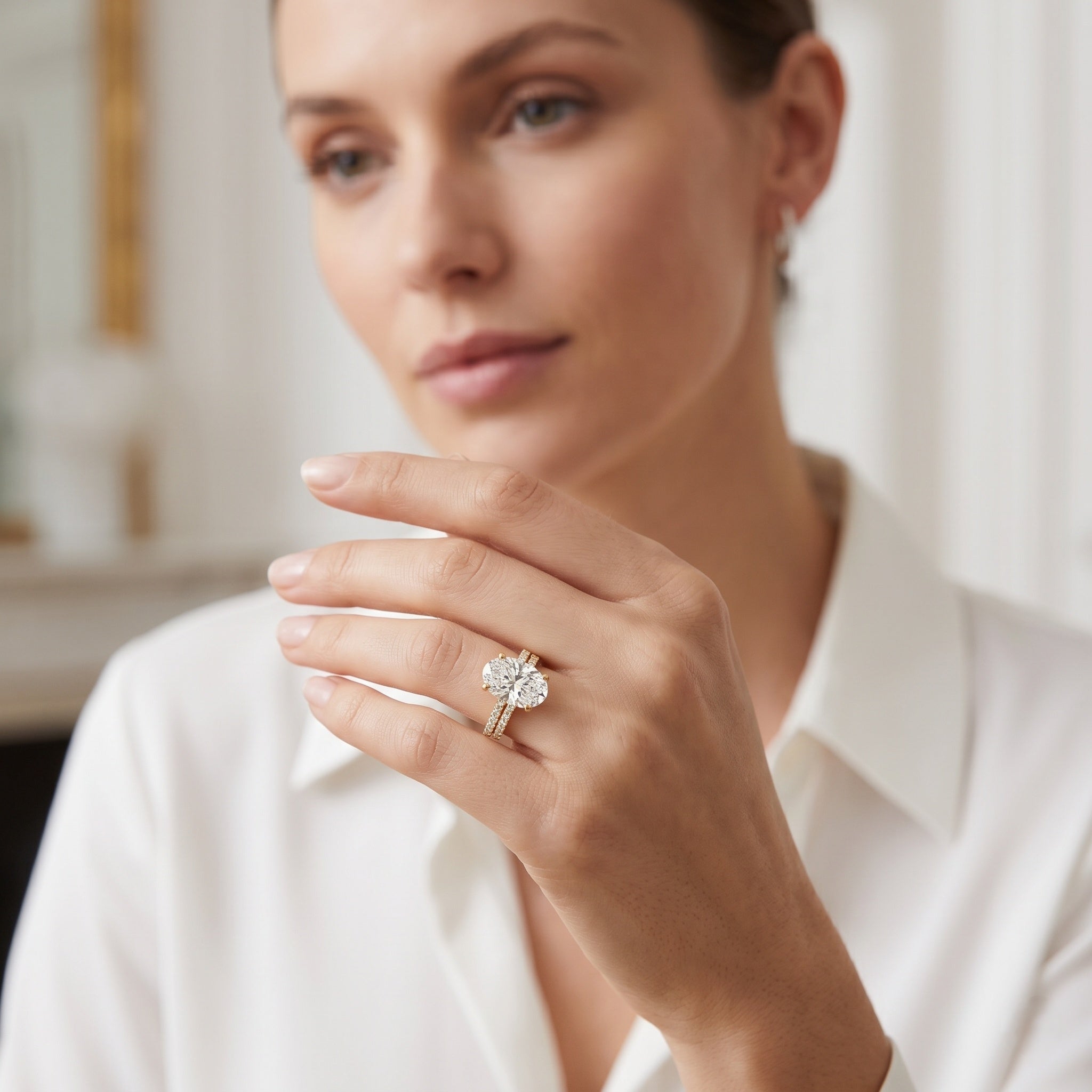 4 Carat Huge Oval Lab Grown Diamond Solitaire Bridal Ring Set with IGI Certificate Lab - ( E-VS1 ) - Rosec Jewels