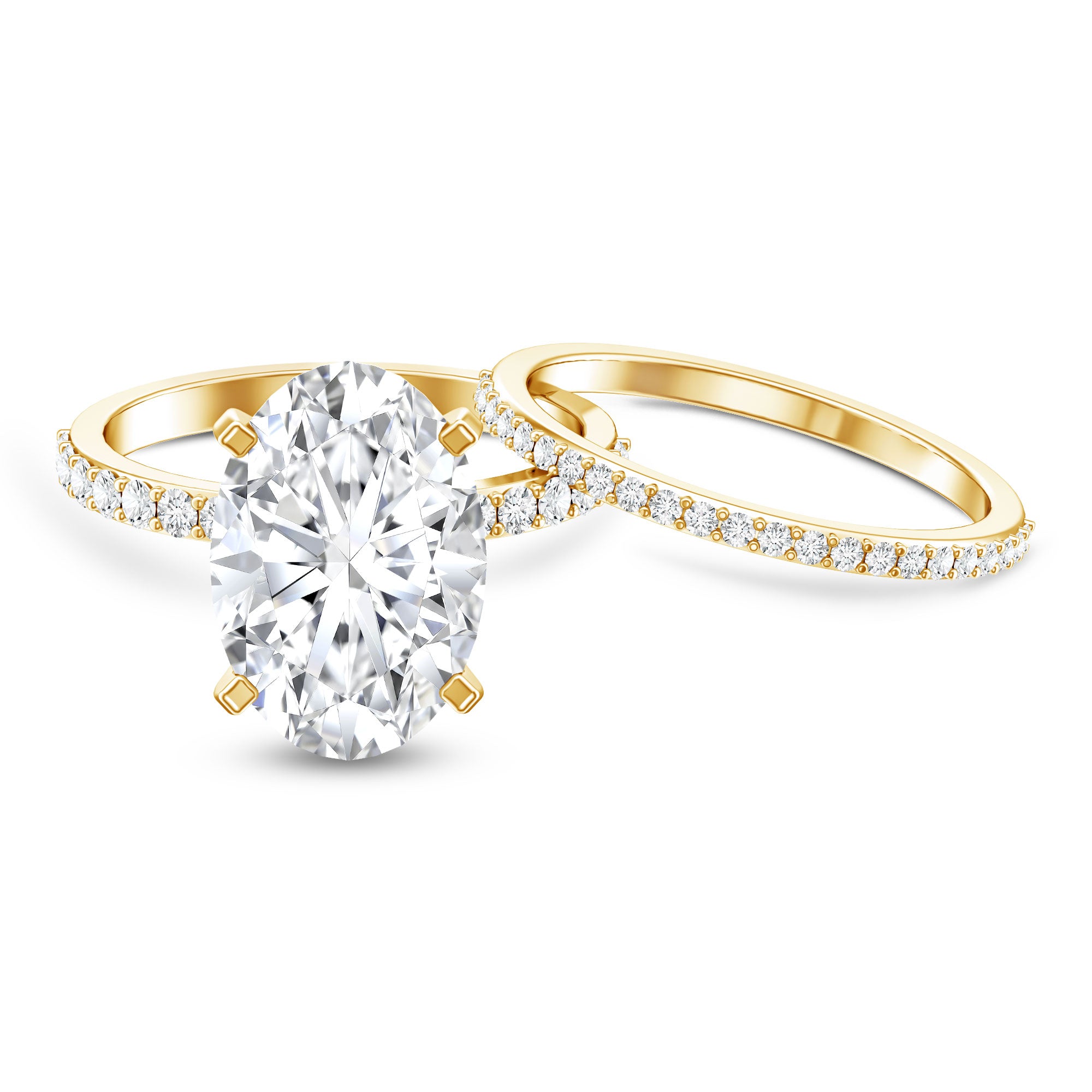 Rosec Jewels-4 Carat Huge Oval Lab Grown Diamond Solitaire Bridal Ring Set with IGI Certificate