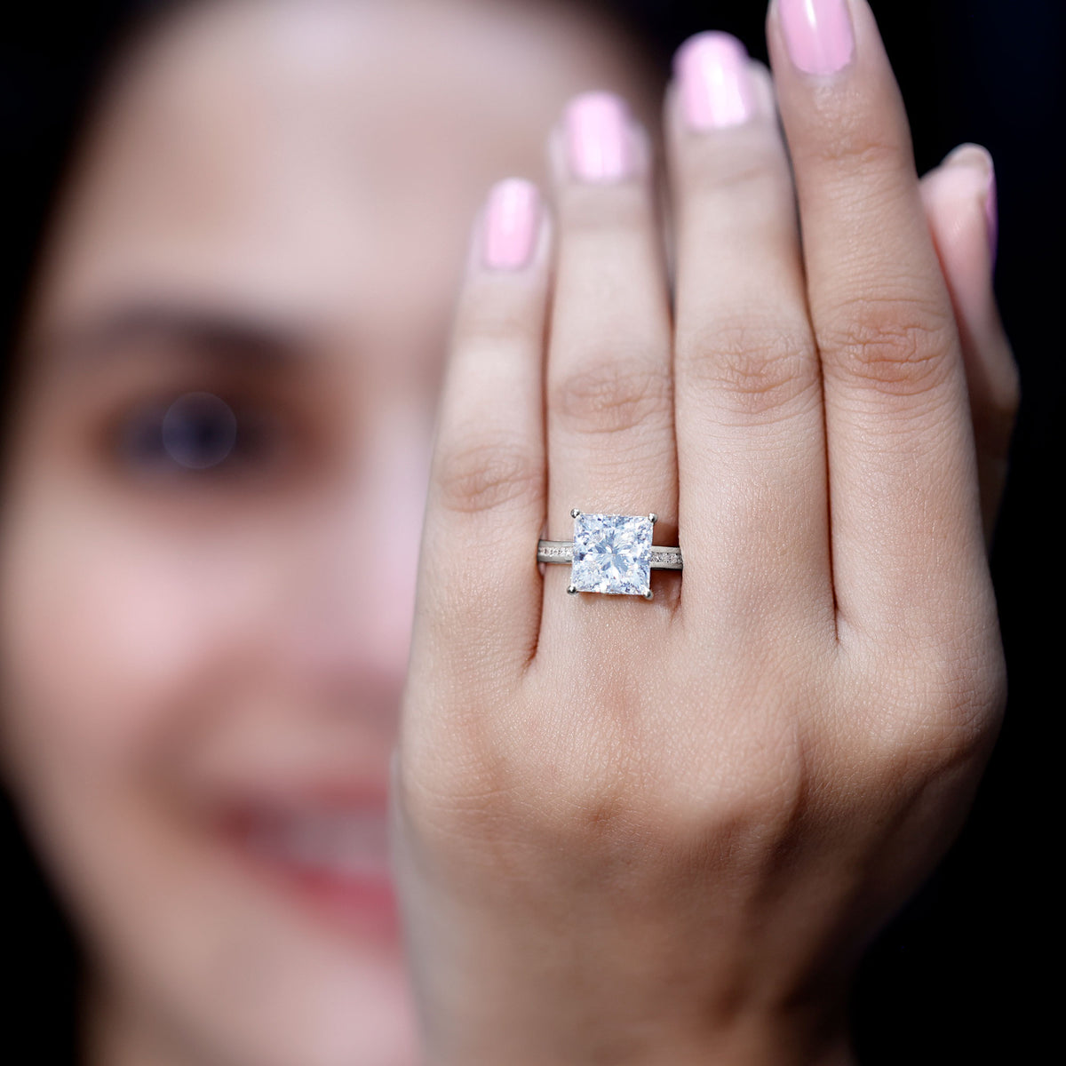 Solitaire Princess Cut Lab Grown Diamond Engagement Ring 4 Carat IGI Certified Lab - ( E-VS1 ) - Rosec Jewels