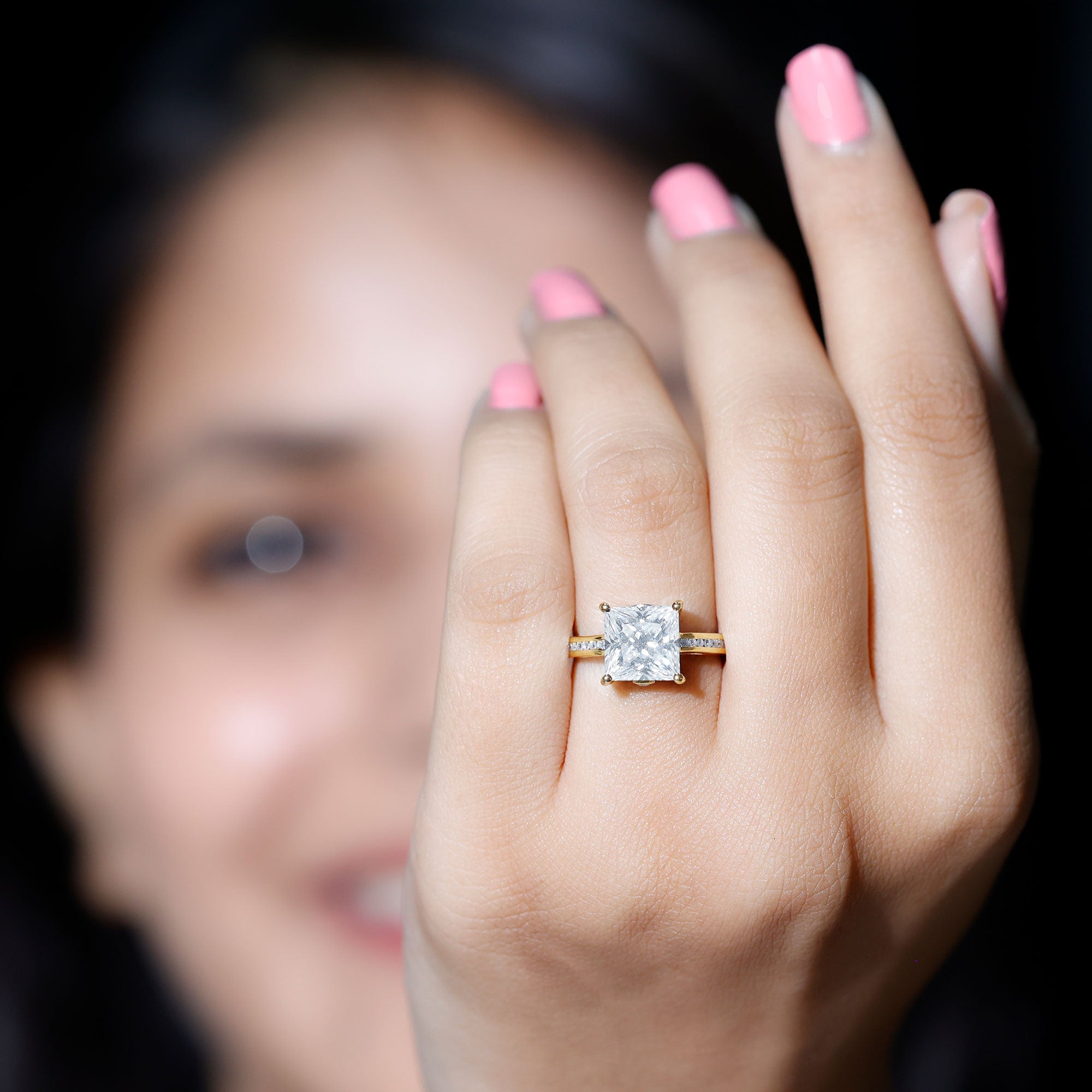 Rosec Jewels-IGI Certified Lab Grown Diamond 3 Carat Engagement Ring with Side Stones