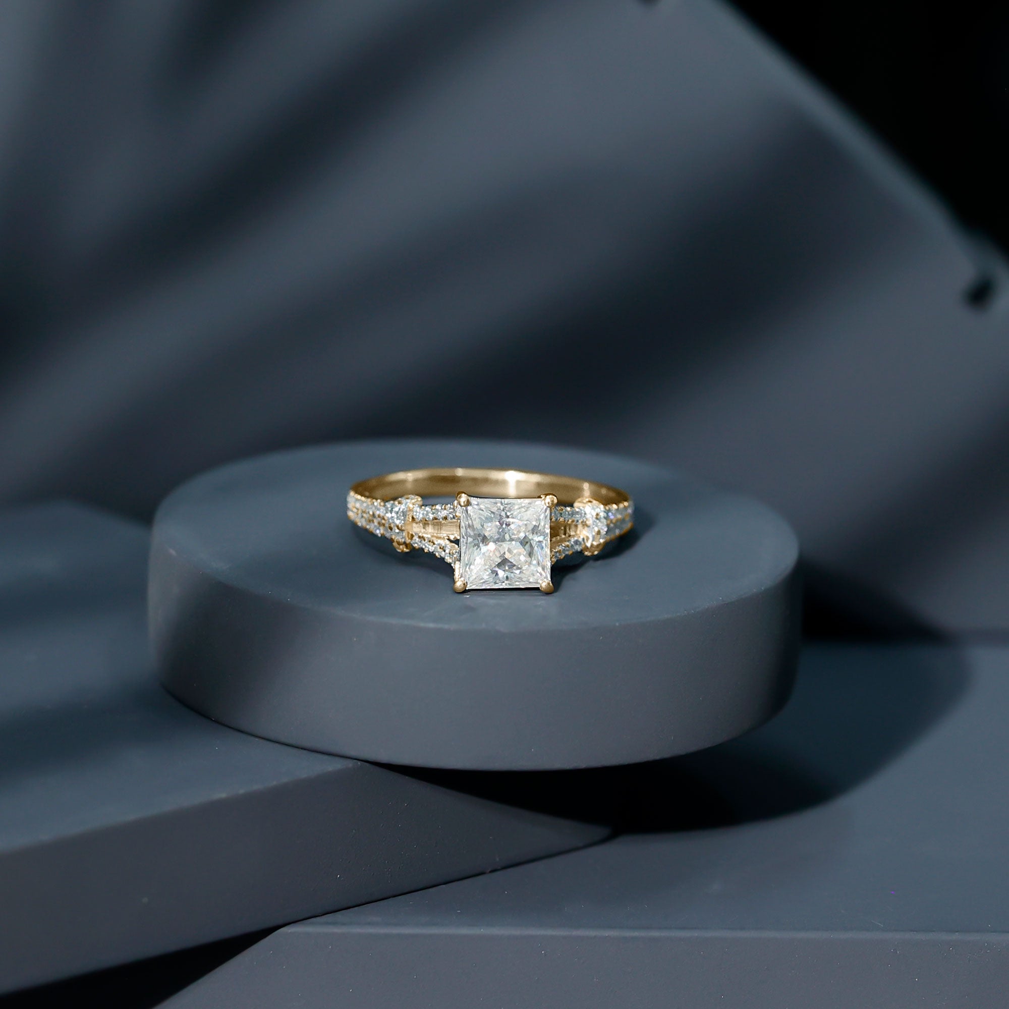 Rosec Jewels-3 Carat Princess Cut Lab Grown Diamond Split Shank Engagement Ring IGI Certified