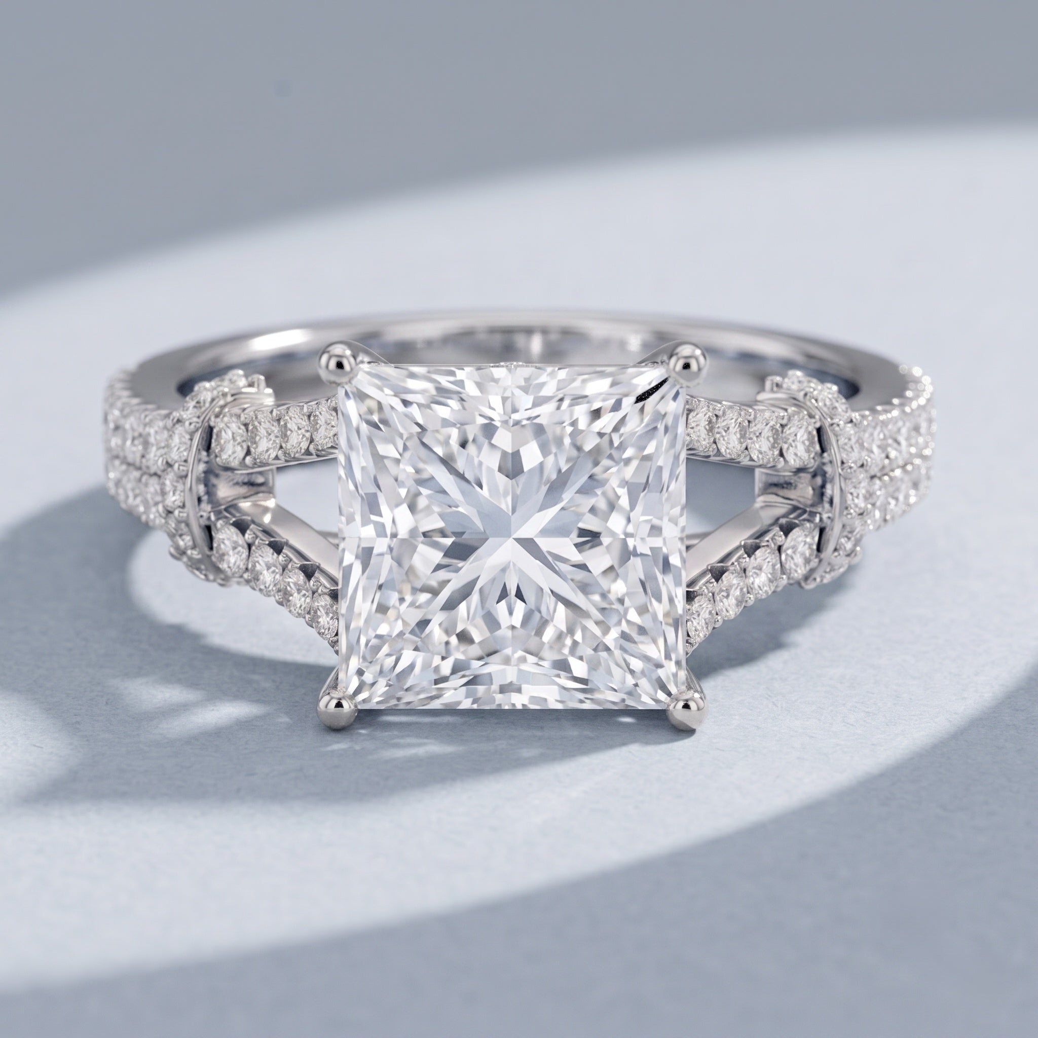 IGI Certified Princess Cut Lab Grown Diamond 4 Carat Engagement Ring in Split Shank Lab - ( E-VS1 ) - Rosec Jewels