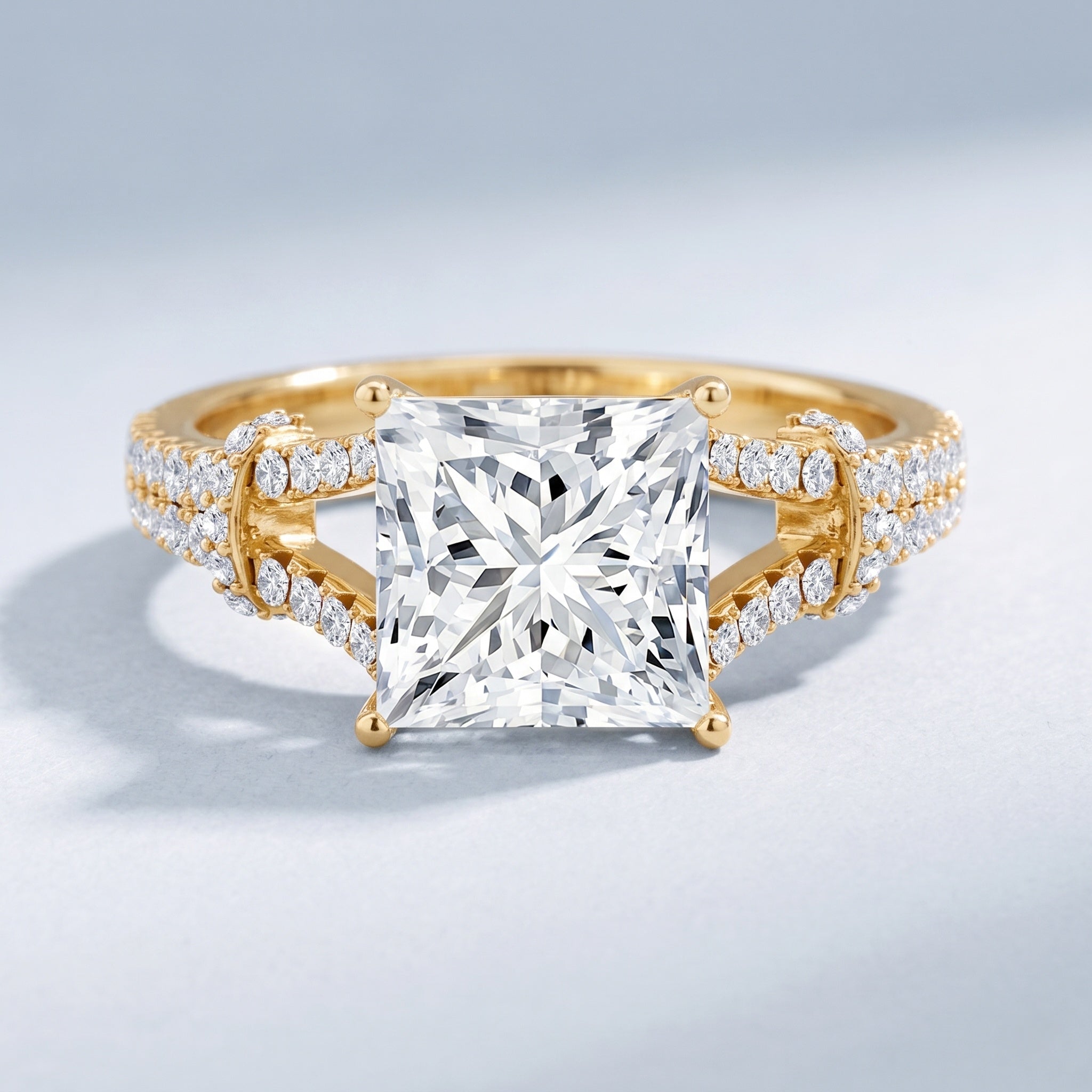 IGI Certified Big 5 Carat Lab Grown Diamond Princess Cut Engagement Ring with Split Shank Lab - ( E-VS1 ) - Rosec Jewels