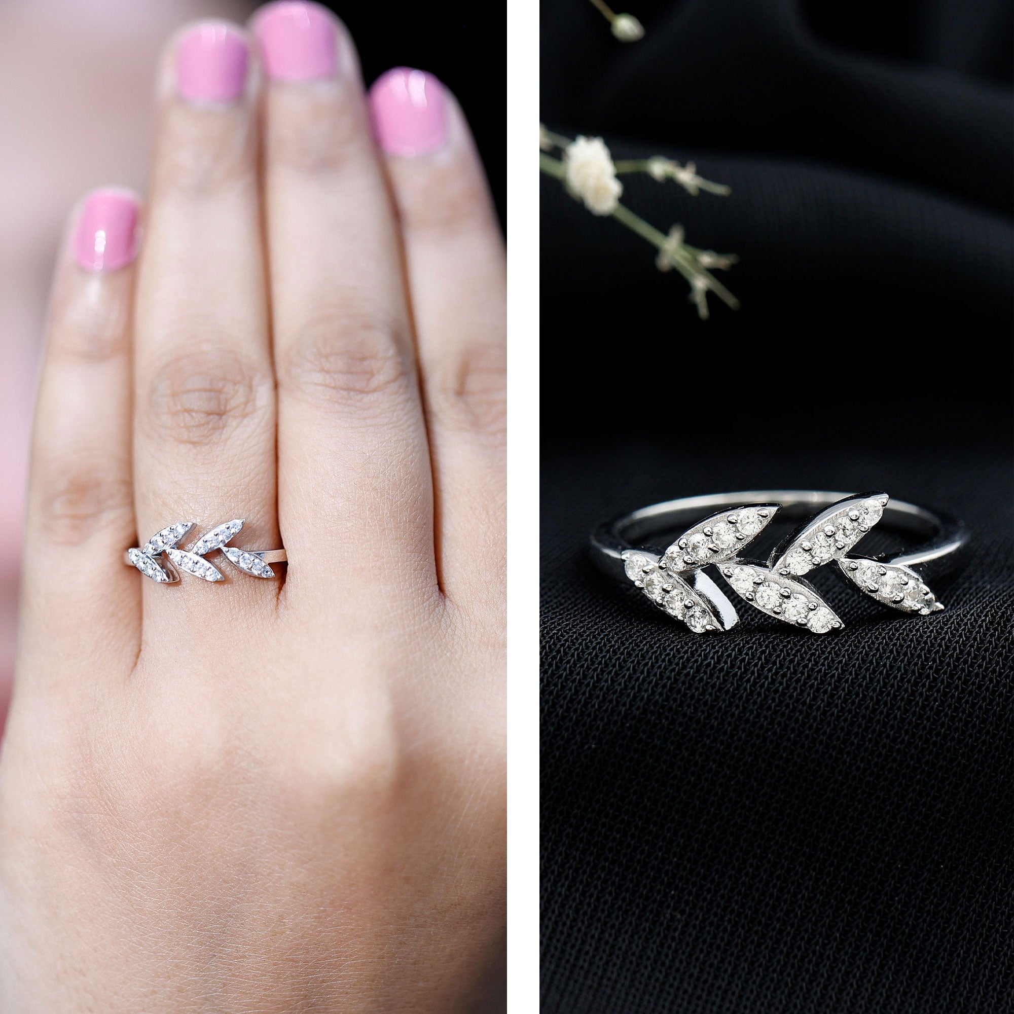 Rosec Jewels-Nature Inspired Lab Grown Diamond Olive Leaf Branch Ring