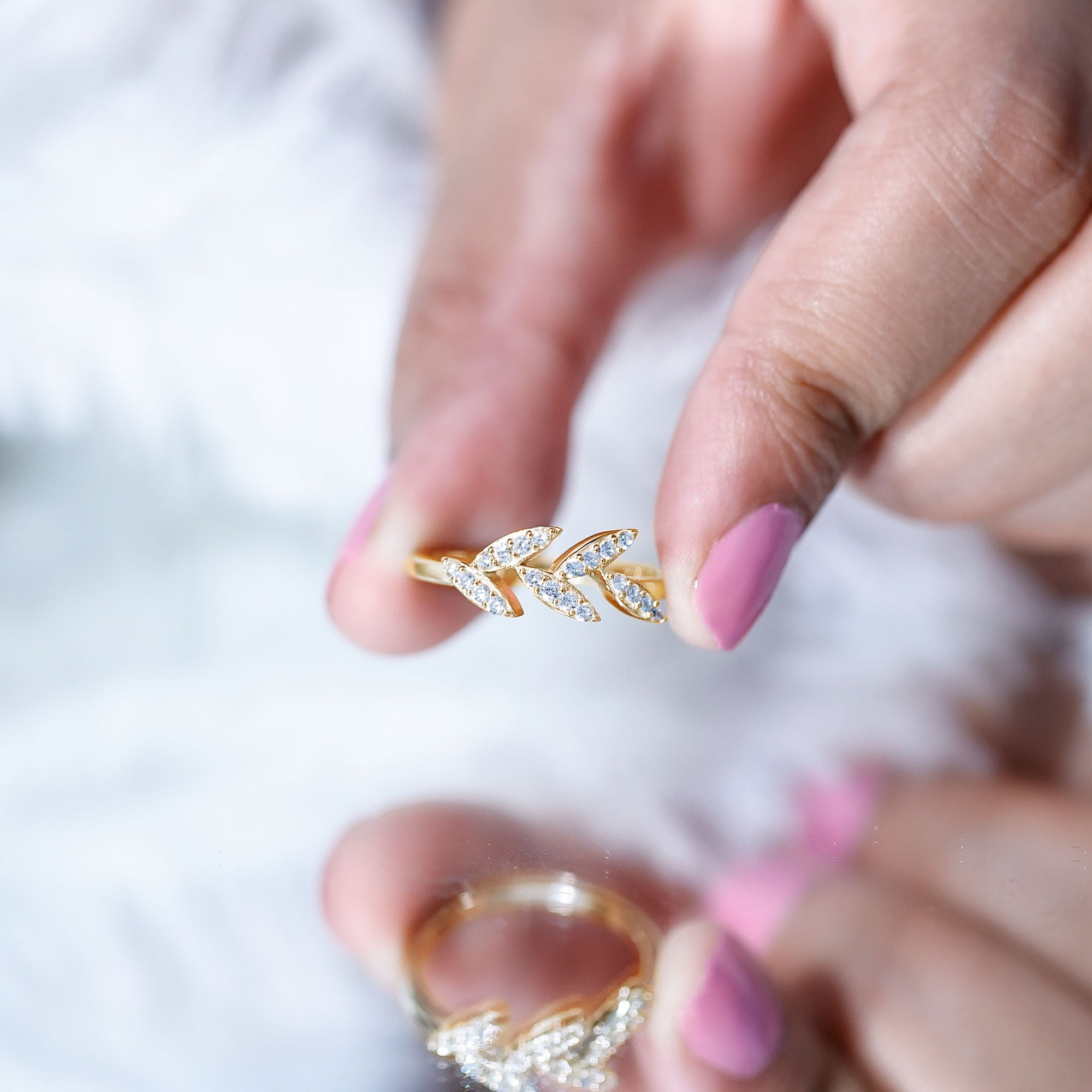 Rosec Jewels-Nature Inspired Lab Grown Diamond Olive Leaf Branch Ring