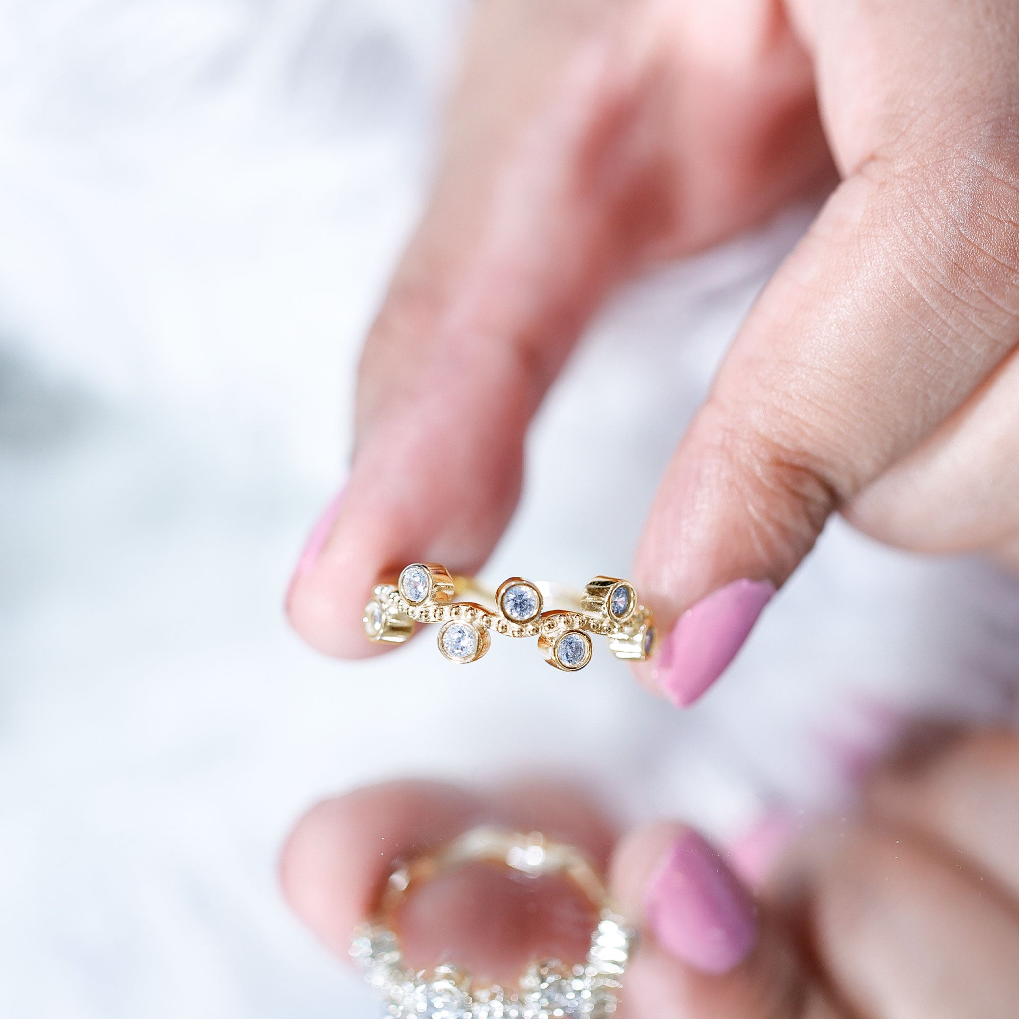 Rosec Jewels-Bezel Set Lab Grown Diamond Curved Wedding Band