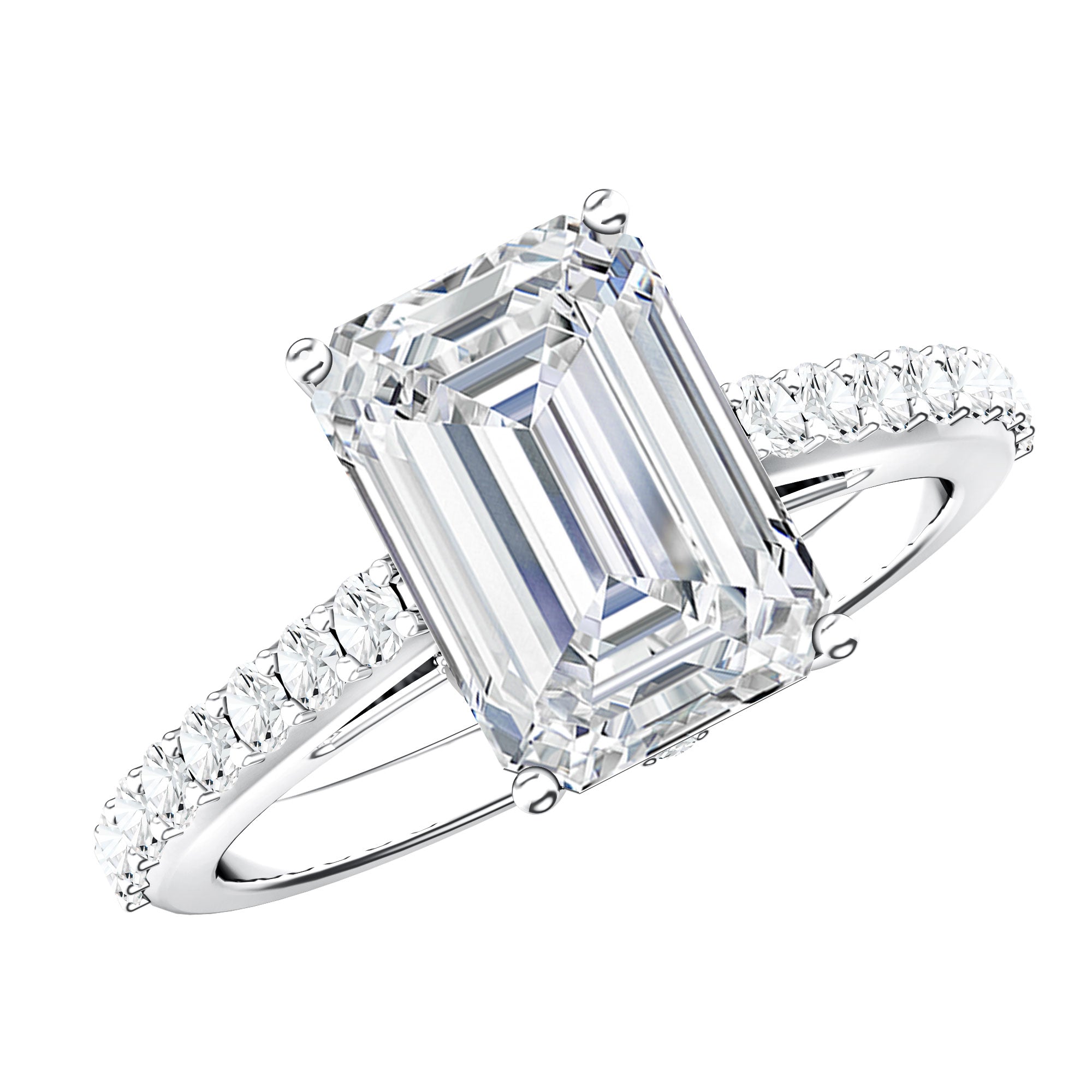 Rosec Jewels-Emerald Cut Lab Grown Diamond Hidden Halo Engagement Ring 3 Carat IGI Certified