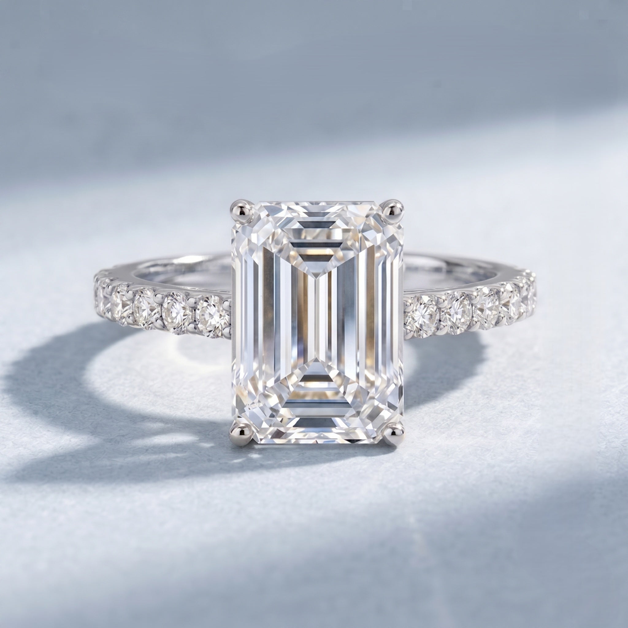 Emerald Cut Lab Grown Diamond Hidden Halo Engagement Ring 3 Carat IGI Certified Lab - ( E-VS1 ) - Rosec Jewels