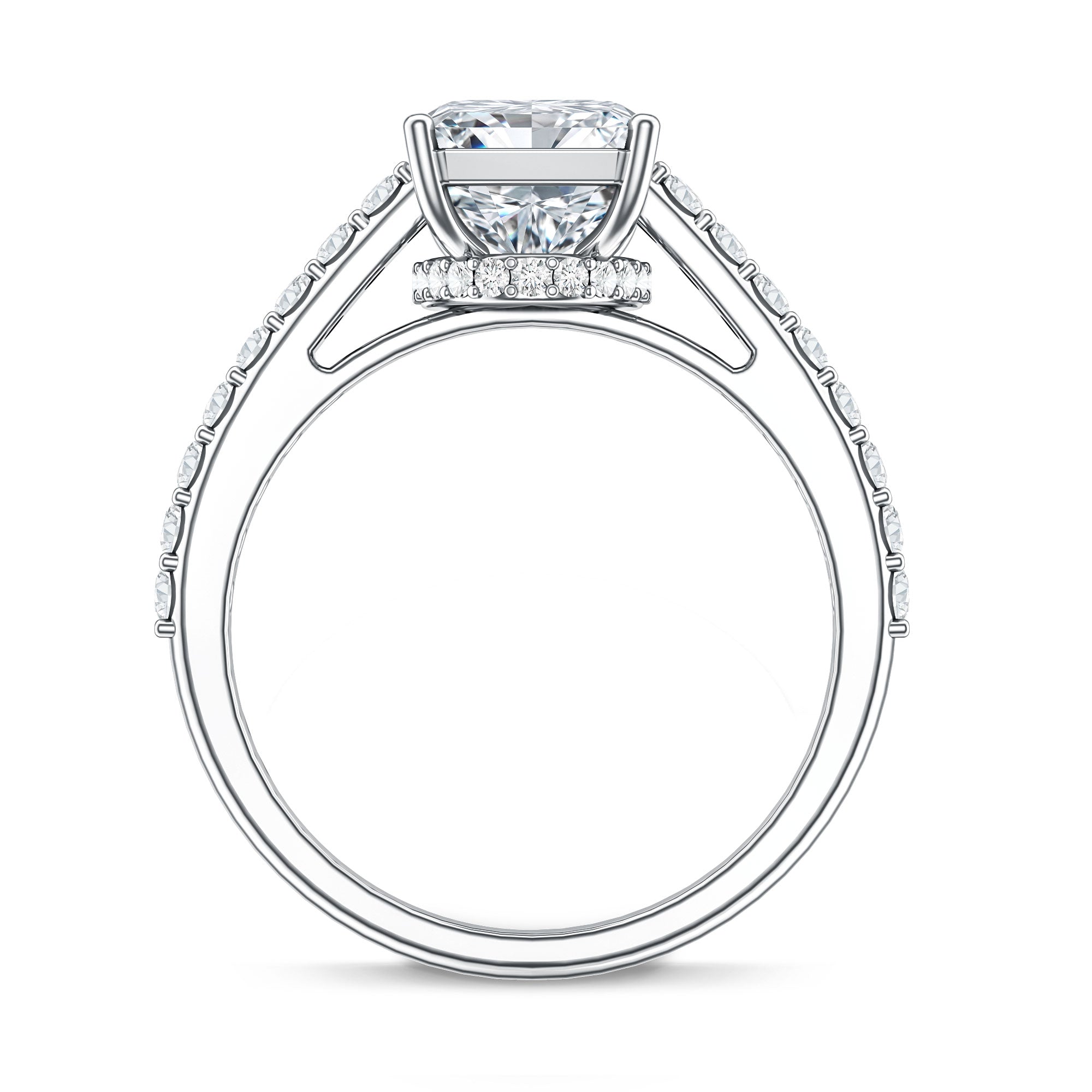 Rosec Jewels-Emerald Cut Lab Grown Diamond Hidden Halo Engagement Ring 3 Carat IGI Certified