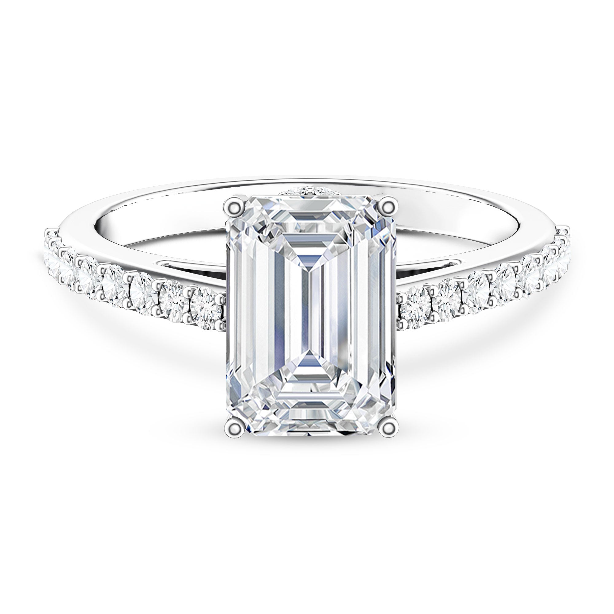 Rosec Jewels-Emerald Cut Lab Grown Diamond Hidden Halo Engagement Ring 3 Carat IGI Certified