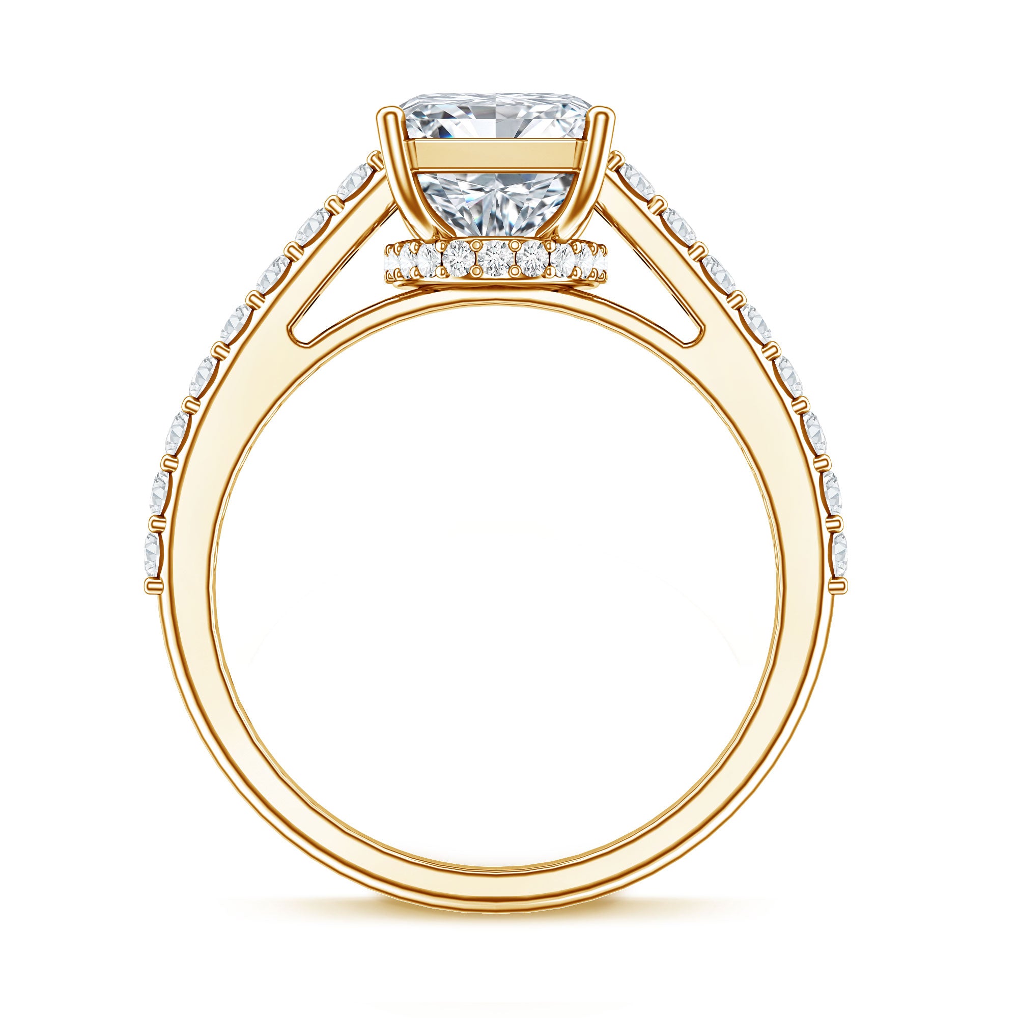 Rosec Jewels-Emerald Cut Lab Grown Diamond Hidden Halo Engagement Ring 3 Carat IGI Certified