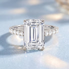 IGI Certified 4 Carat Emerald Cut Lab Grown Diamond Engagement Ring with Hidden Halo Lab - ( E-VS1 ) - Rosec Jewels