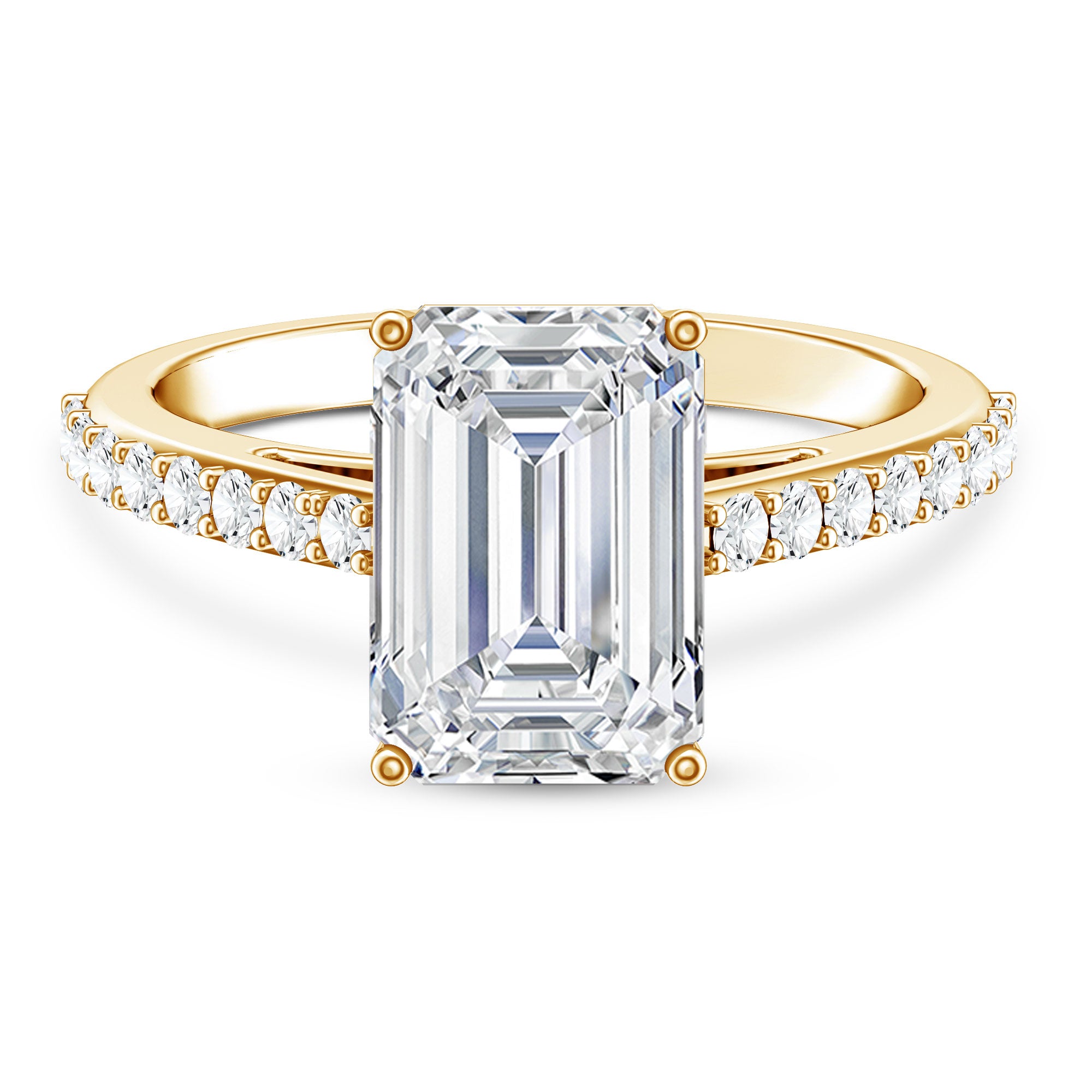 Rosec Jewels-IGI Certified 4 Carat Emerald Cut Lab Grown Diamond Engagement Ring with Hidden Halo