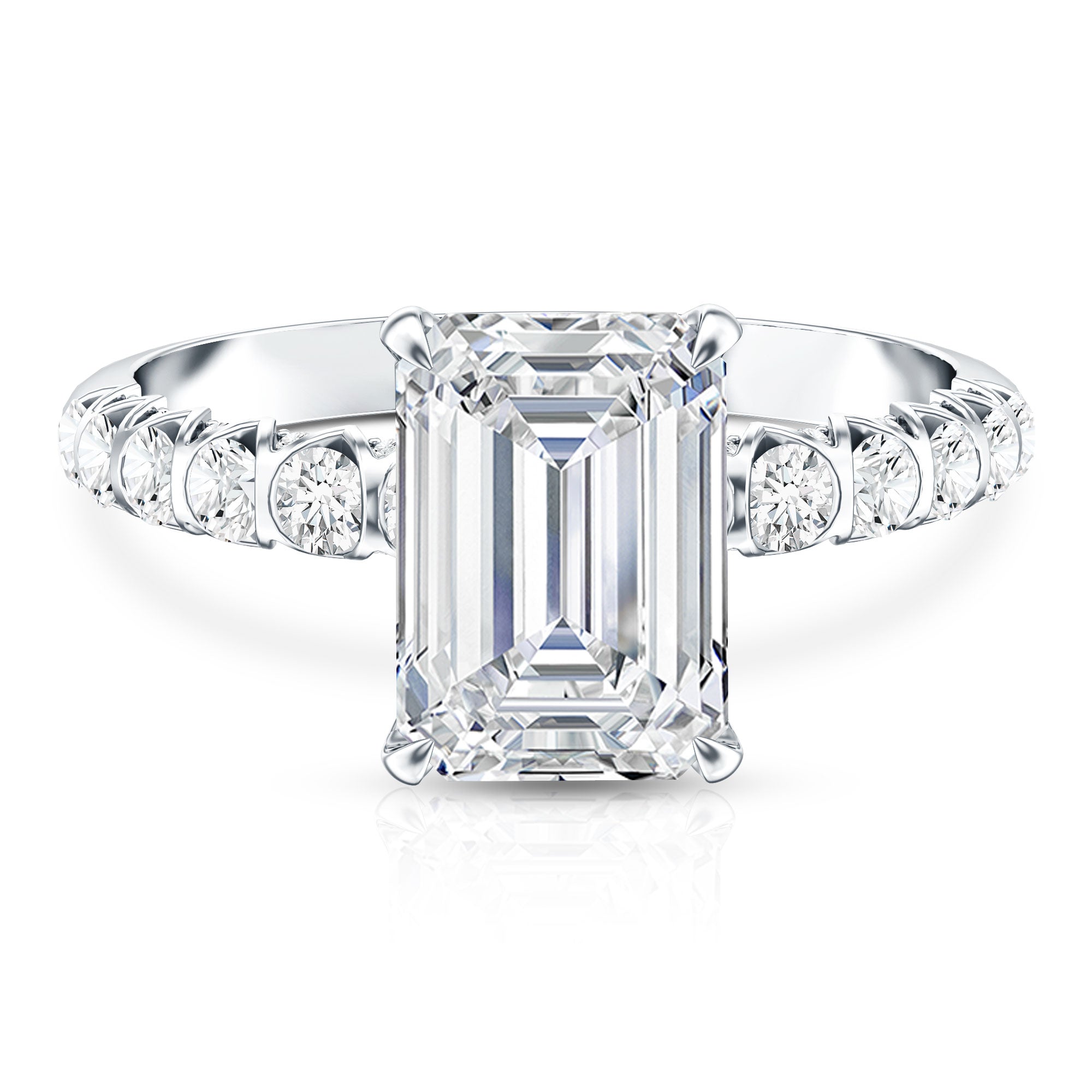 Rosec Jewels-IGI Certified 3 Carat Emerald Cut Lab Grown Diamond Engagement Ring with Side Stones