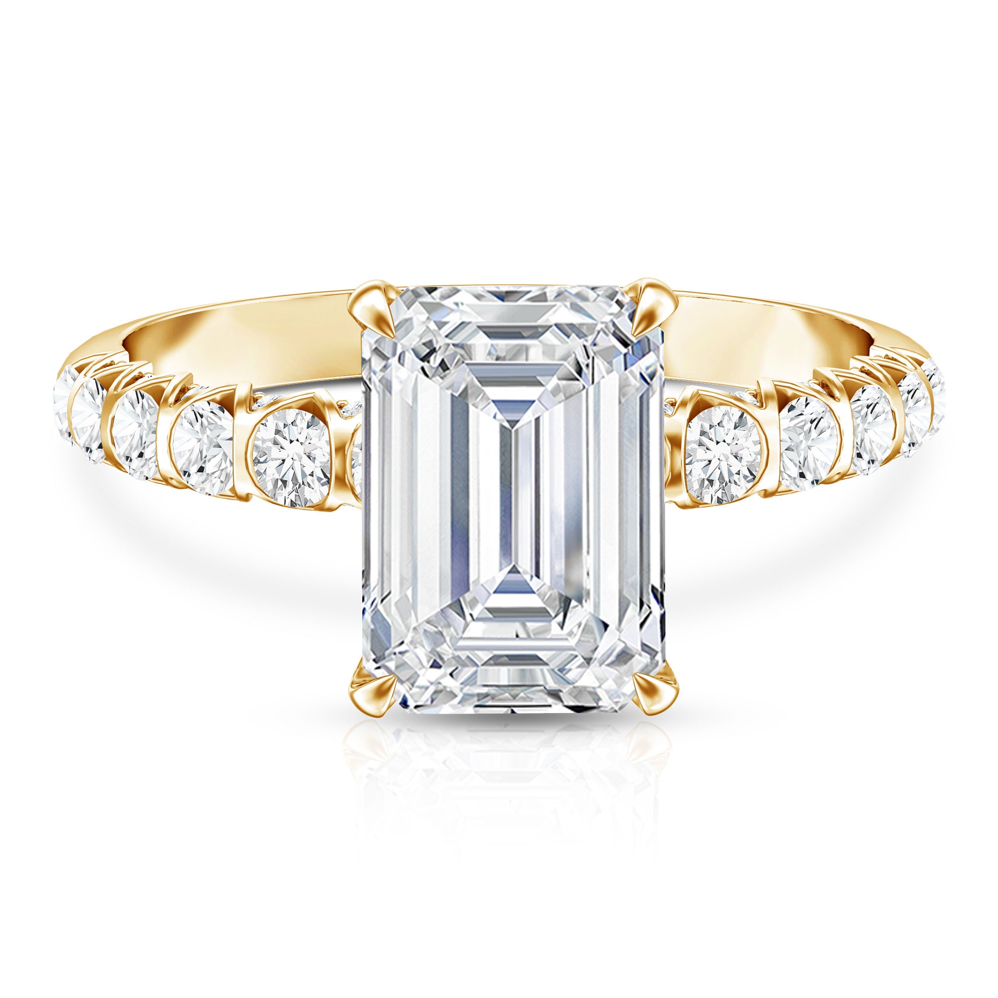Rosec Jewels-IGI Certified 3 Carat Emerald Cut Lab Grown Diamond Engagement Ring with Side Stones